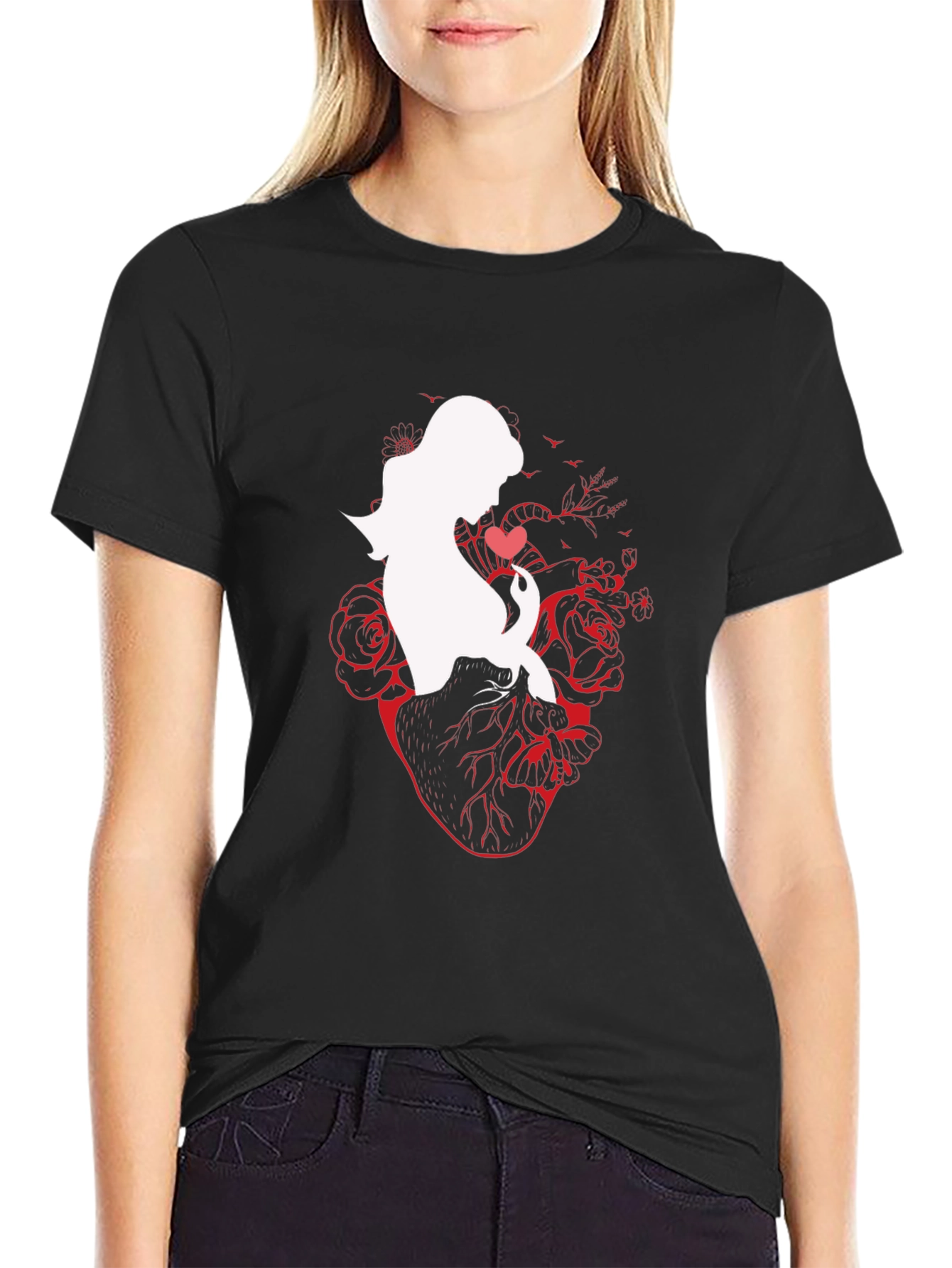 Anatomical Heart Rose Silhouette Graphic T-Shirt