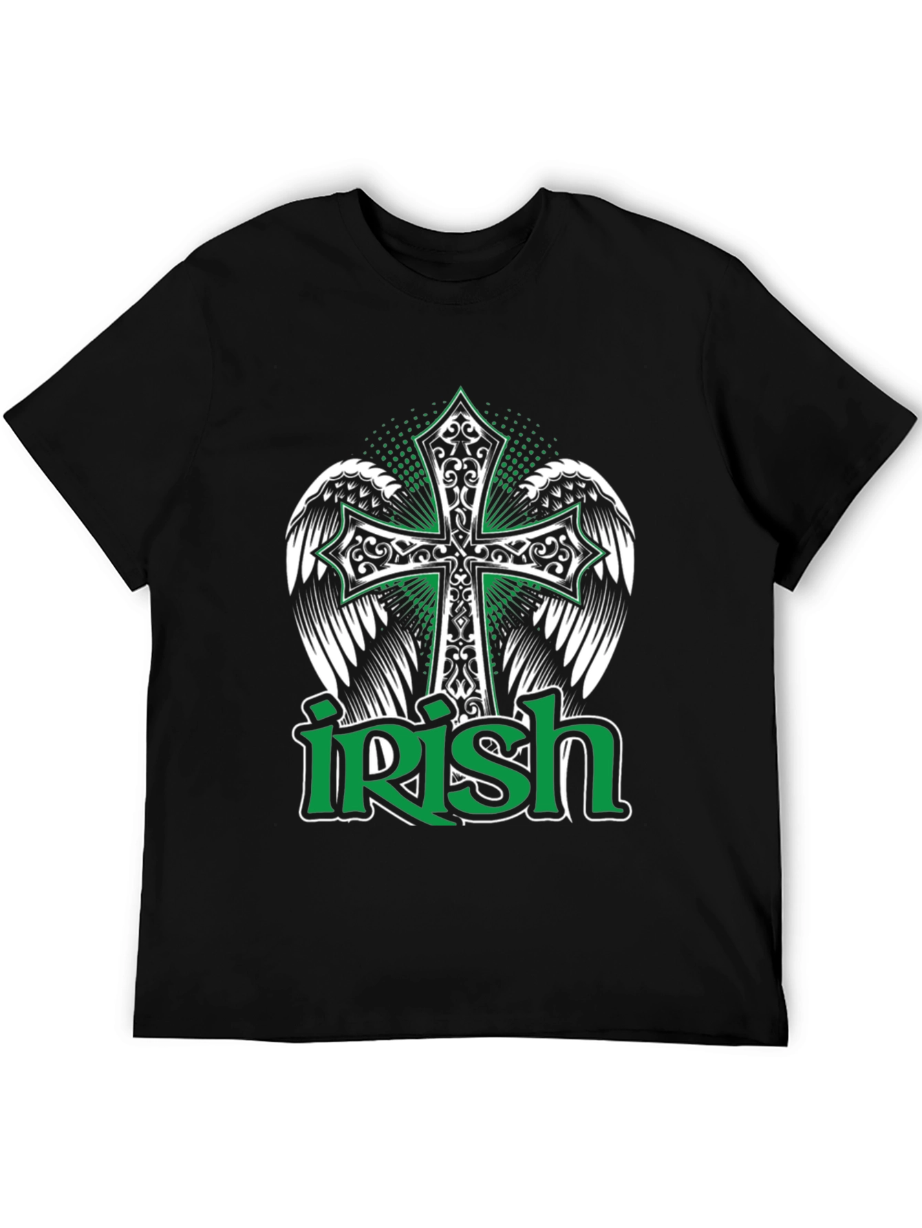 Irish Pride Black T-Shirt Celtic Cross Wings Graphic Tee