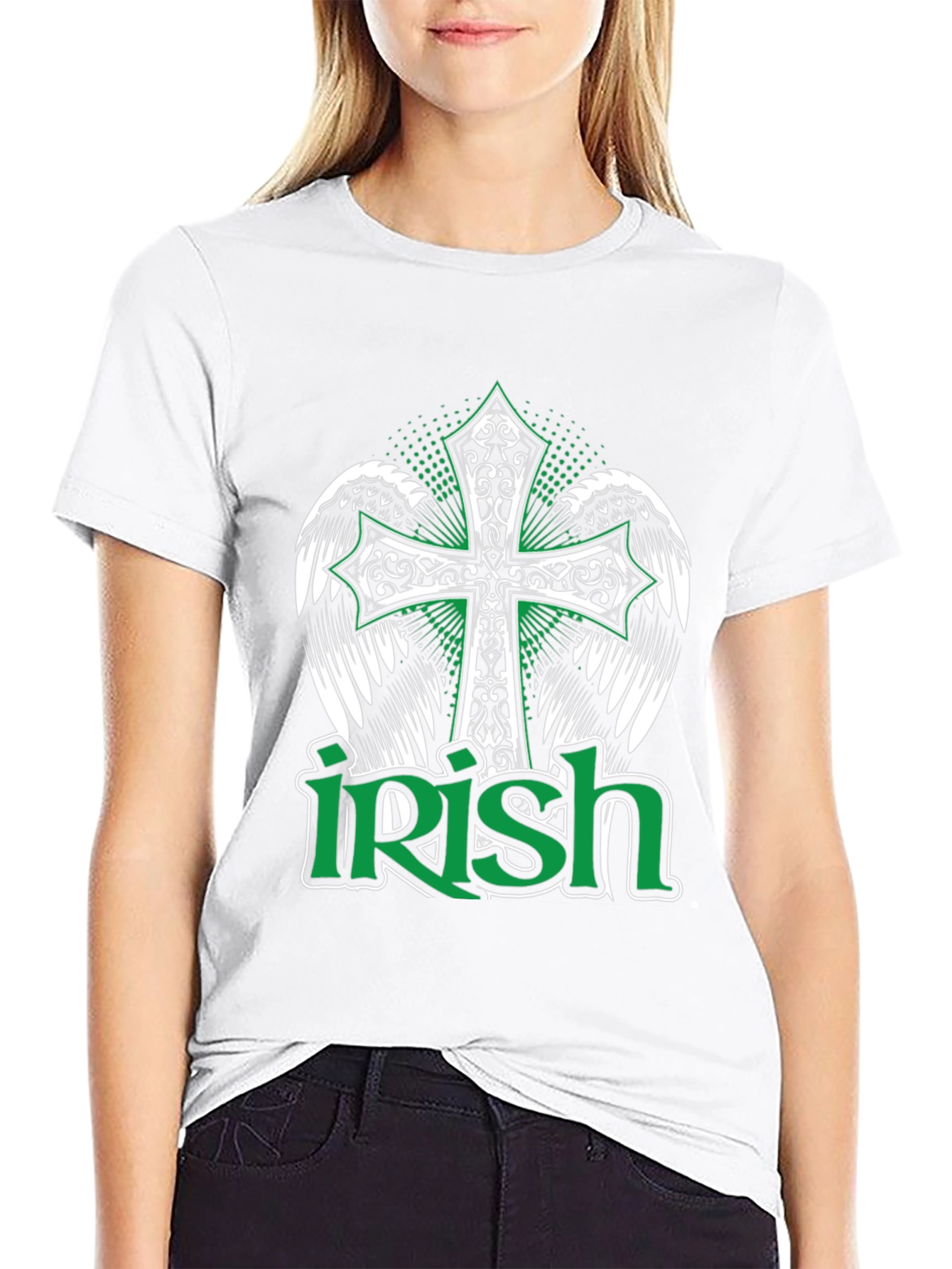 Irish Pride Black T-Shirt Celtic Cross Wings Graphic Tee