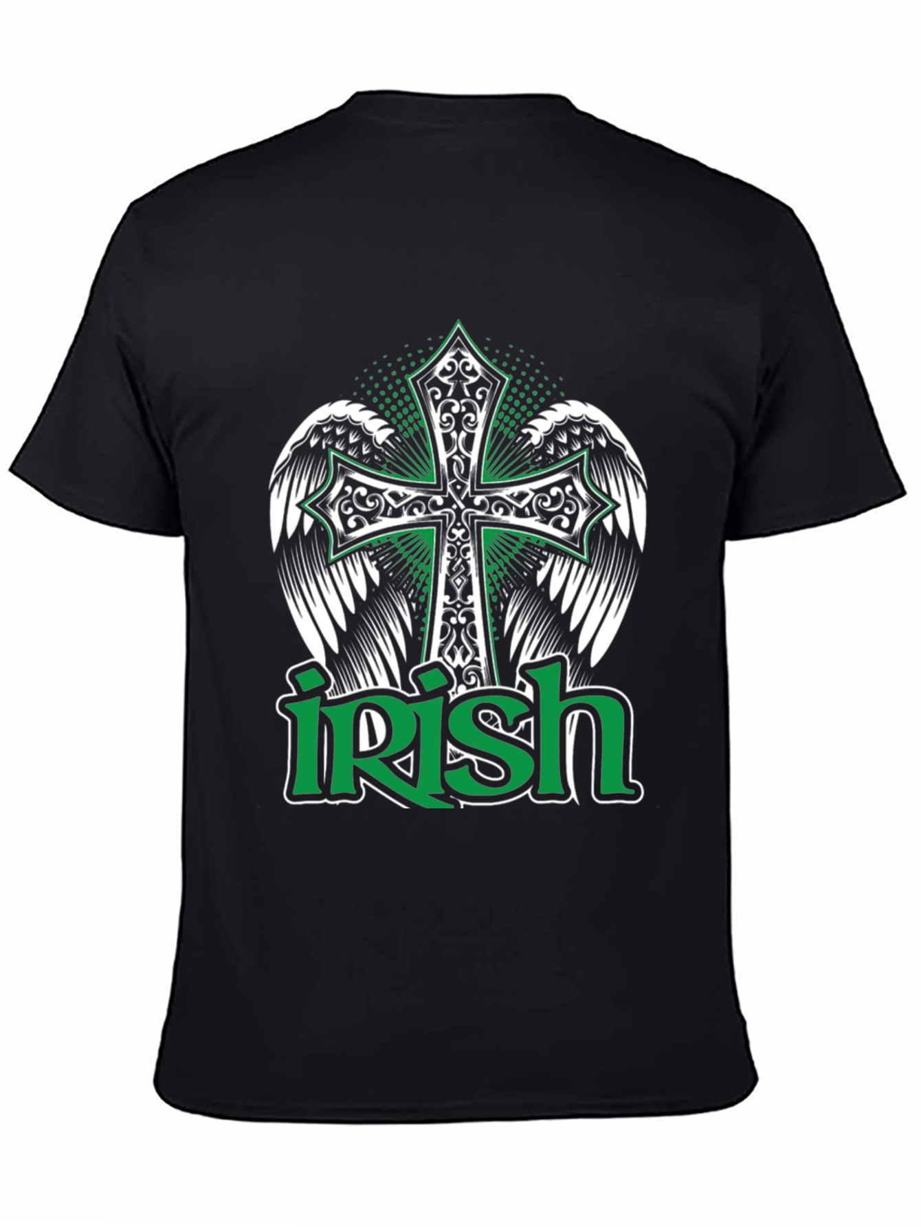 Irish Pride Black T-Shirt Celtic Cross Wings Graphic Tee