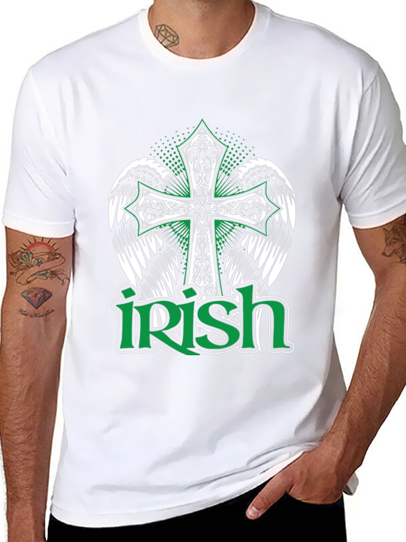 Irish Pride Black T-Shirt Celtic Cross Wings Graphic Tee