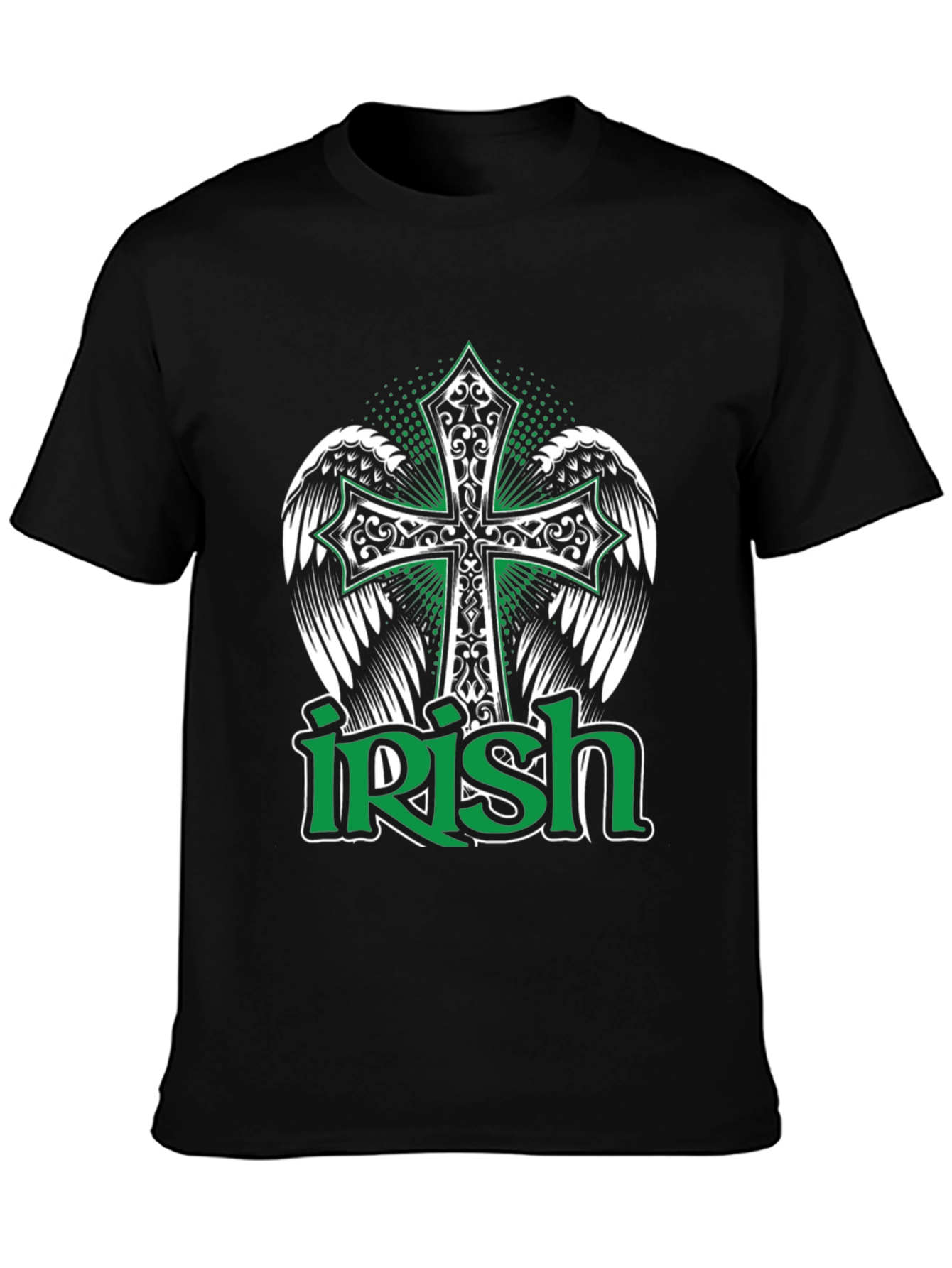 Irish Pride Black T-Shirt Celtic Cross Wings Graphic Tee