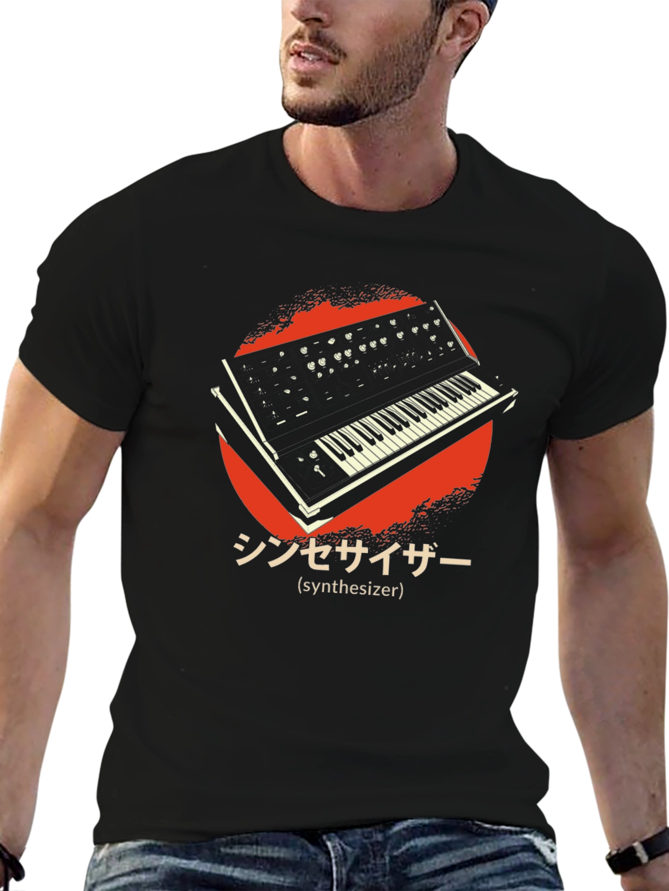 Retro Synthesizer Graphic T-Shirt - Black