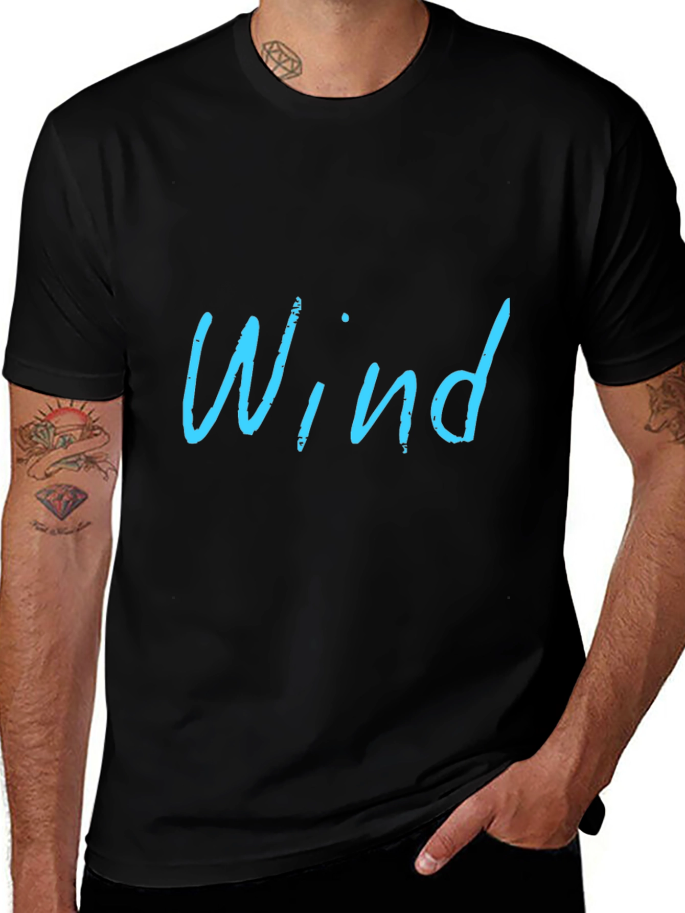 Mens Black T-Shirt with Wind Design