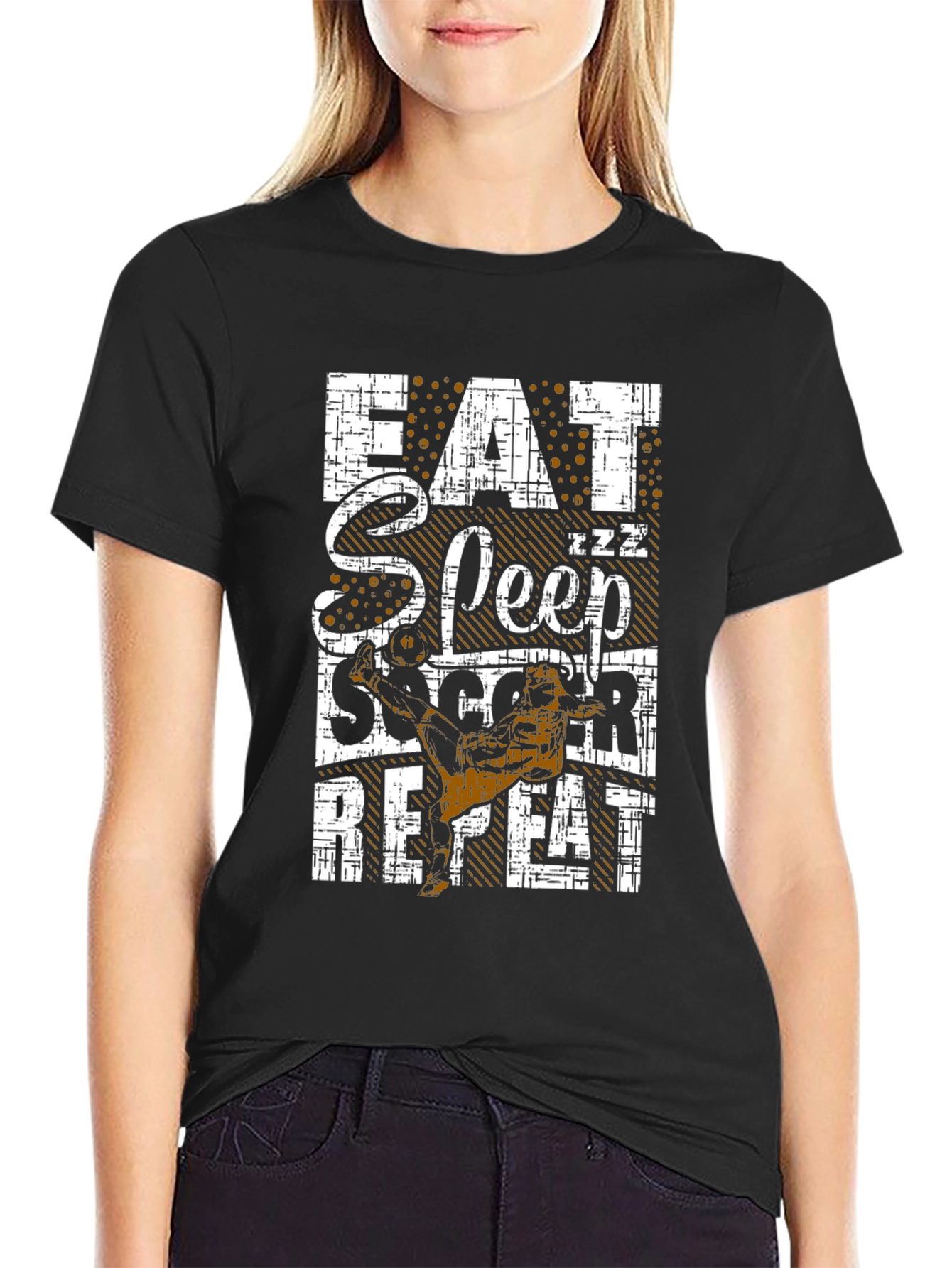 Eat Sleep Soccer Repeat Black Graphic T-Shirt