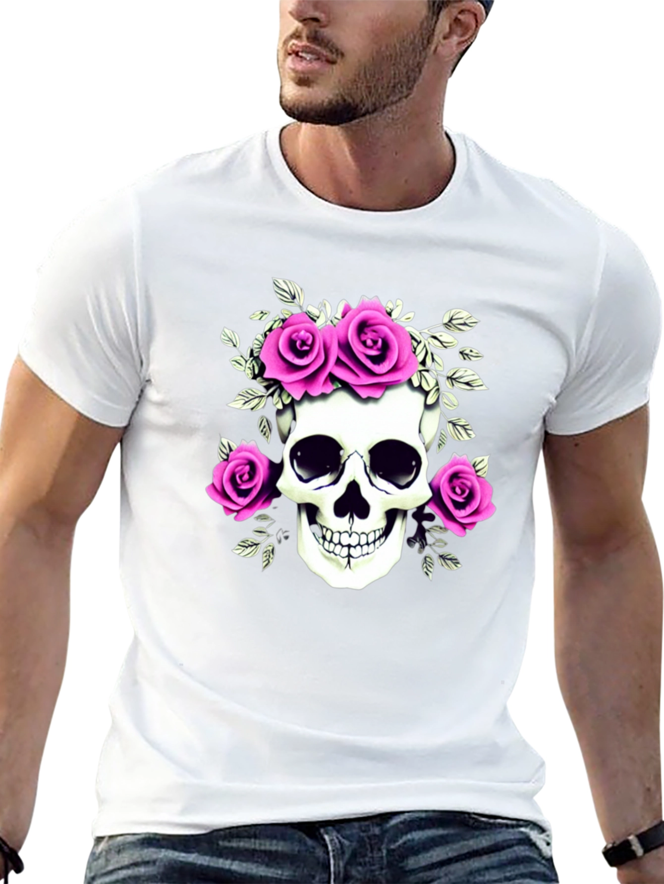 Skull & Roses Graphic T-Shirt - Black