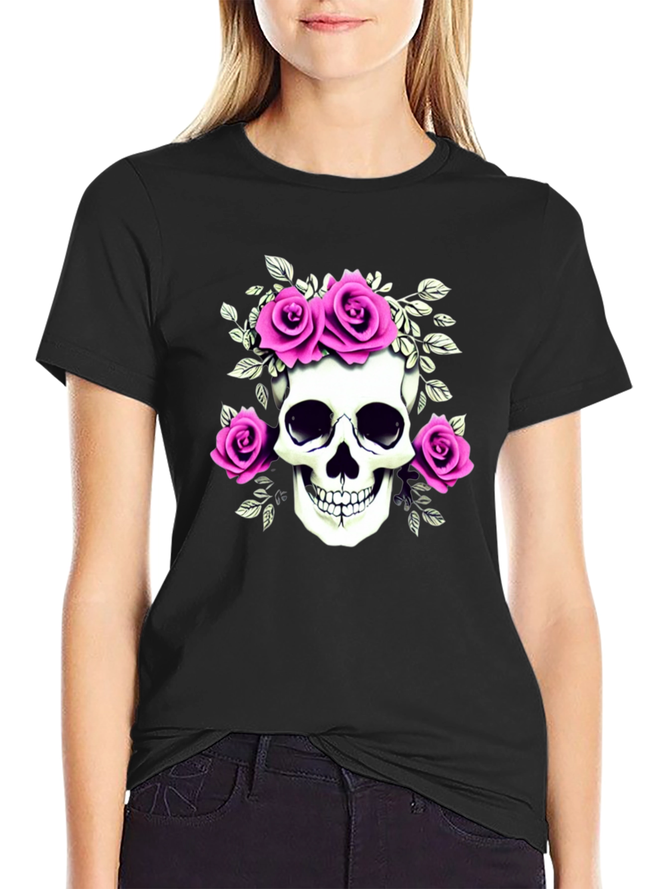 Skull & Roses Graphic T-Shirt - Black
