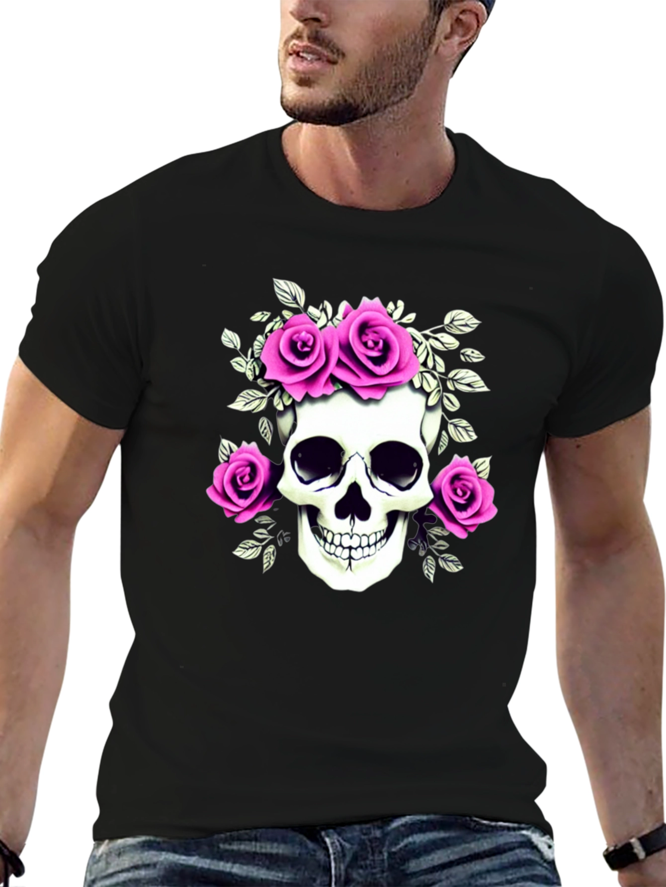 Skull & Roses Graphic T-Shirt - Black