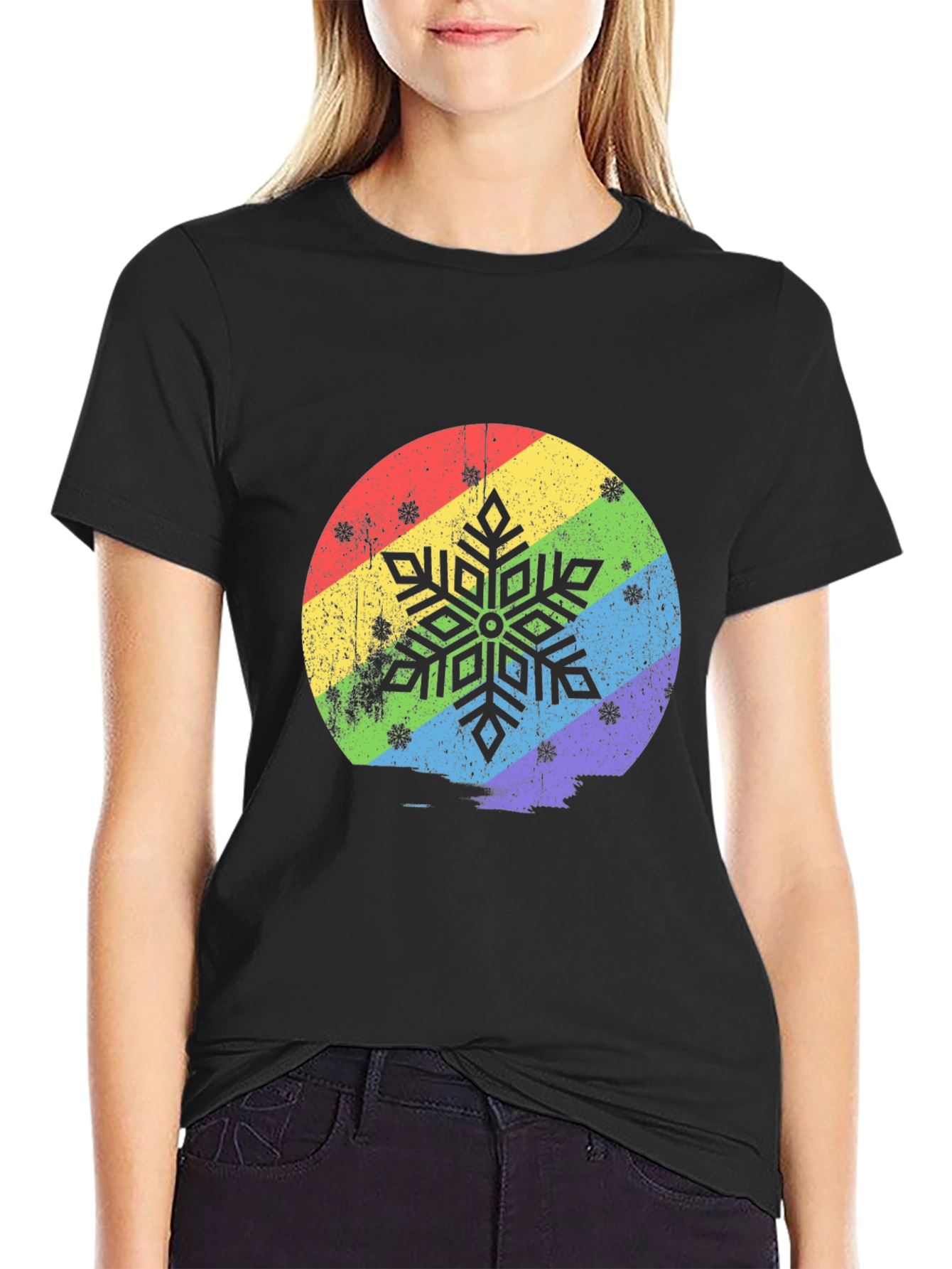 Rainbow Snowflake Graphic T-Shirt