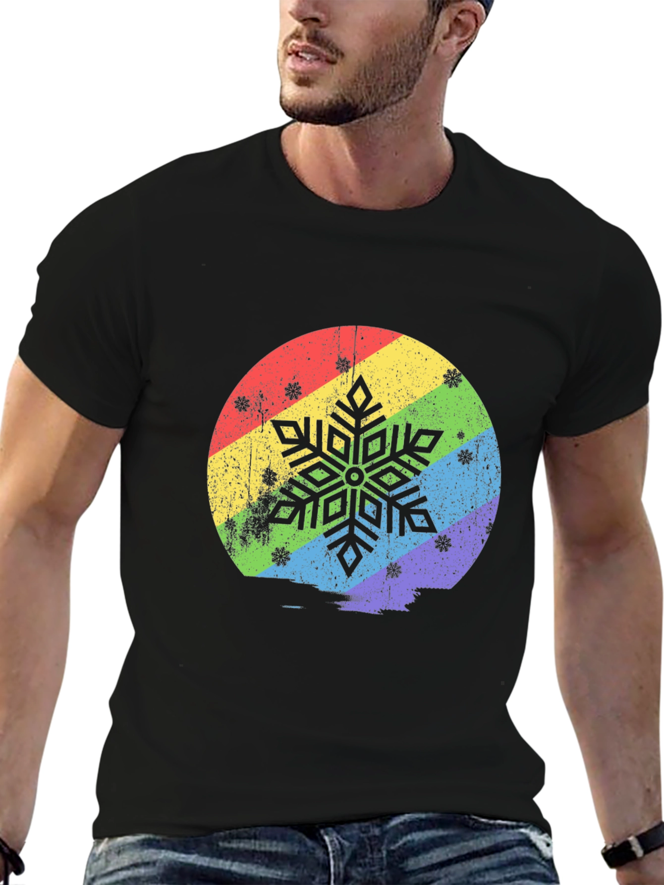 Rainbow Snowflake Graphic T-Shirt