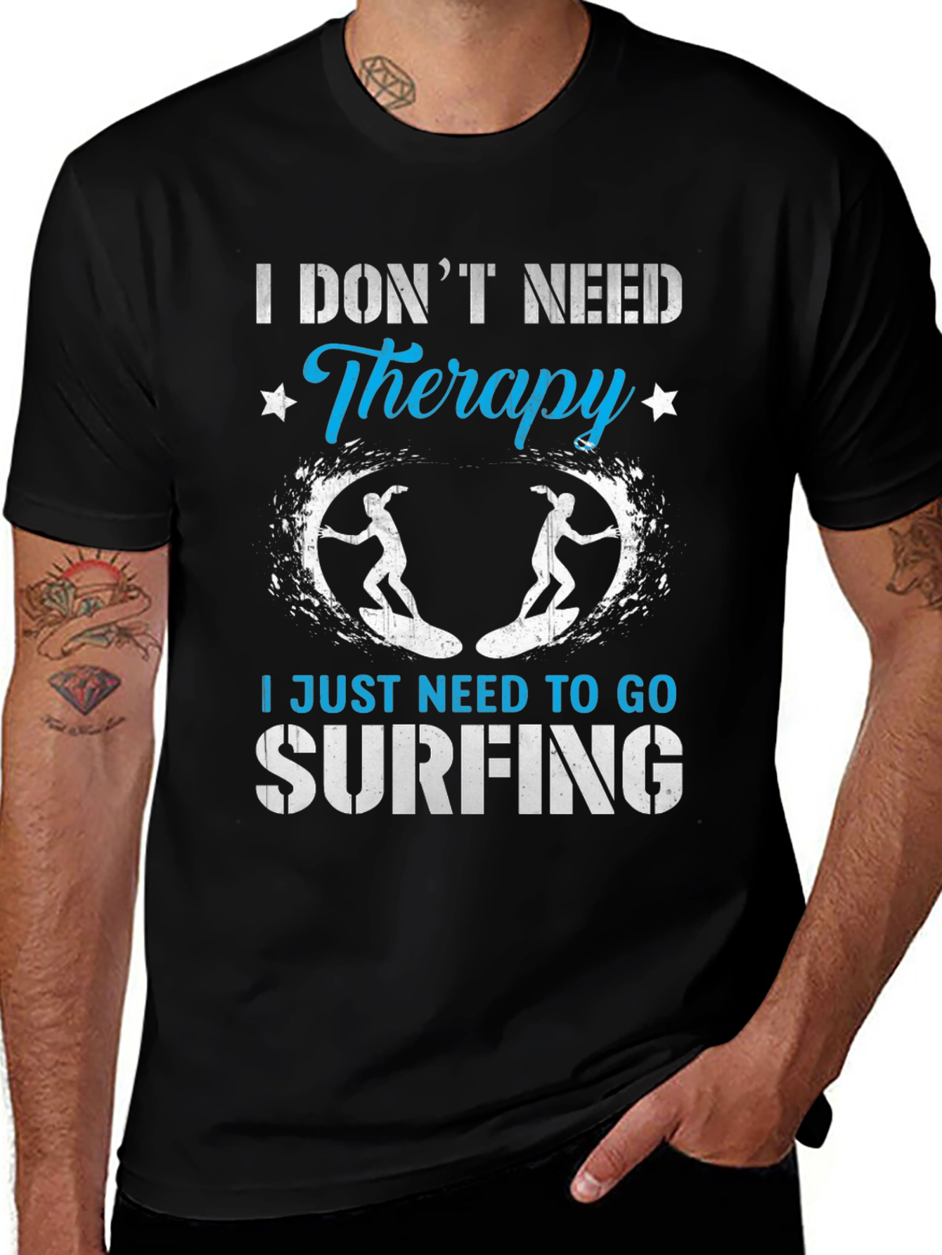 Surfing Therapy Graphic Tee - Black Cotton T-Shirt