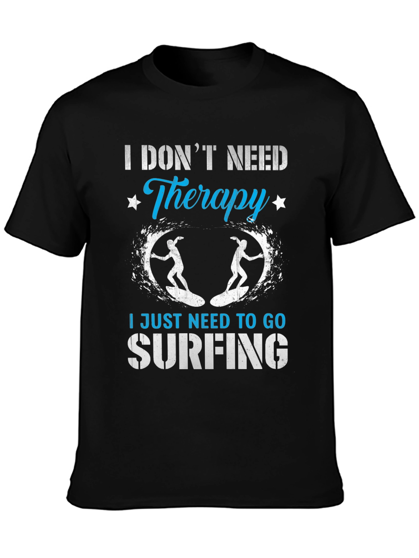 Surfing Therapy Graphic Tee - Black Cotton T-Shirt