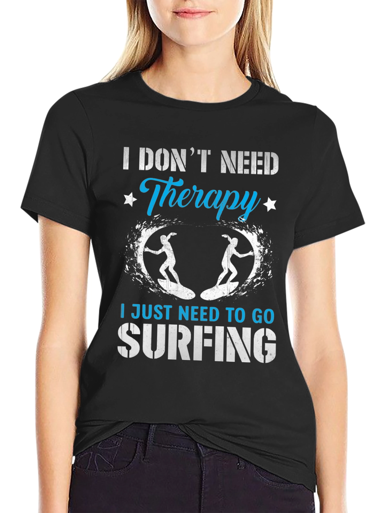 Surfing Therapy Graphic Tee - Black Cotton T-Shirt