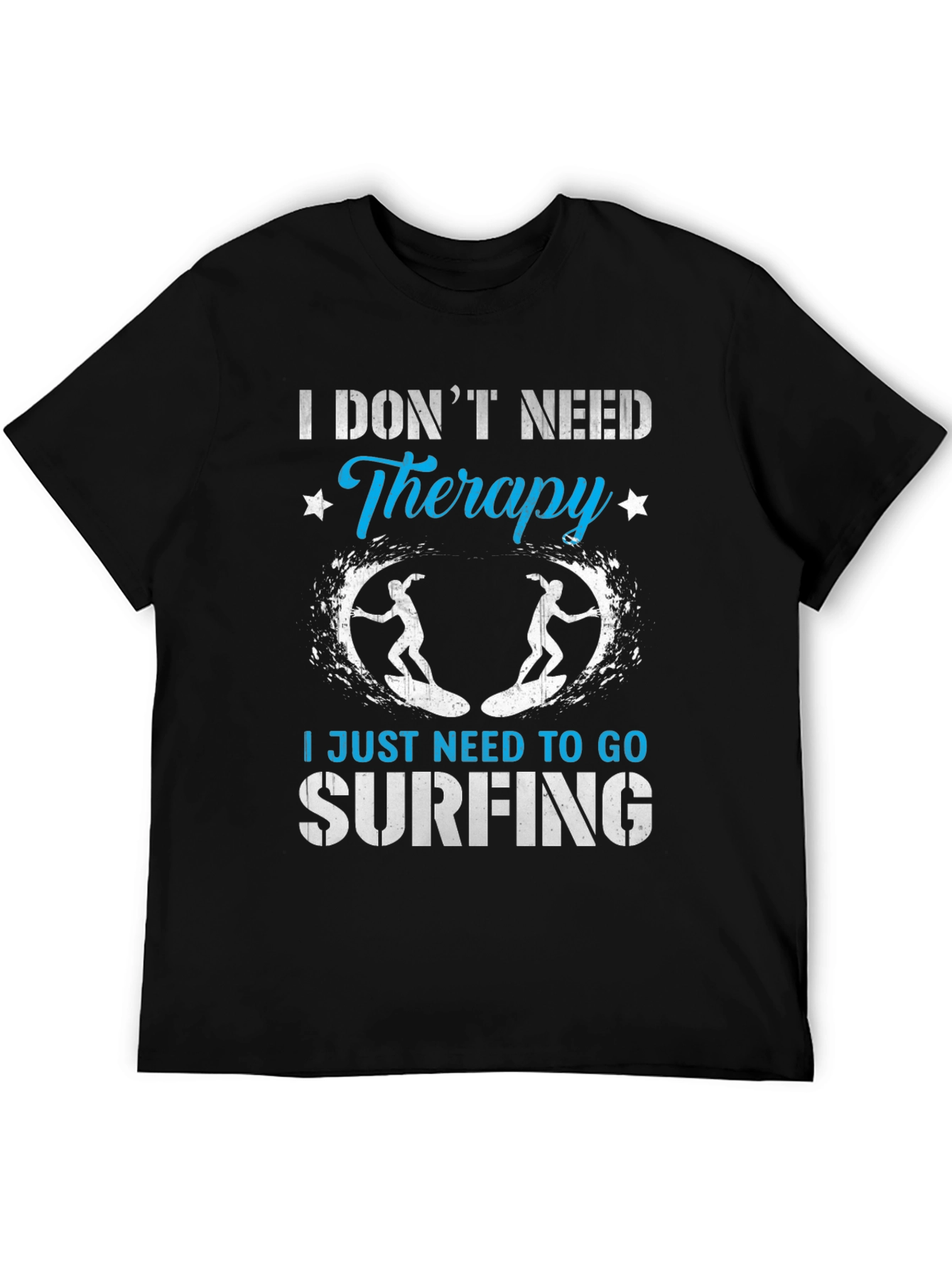 Surfing Therapy Graphic Tee - Black Cotton T-Shirt