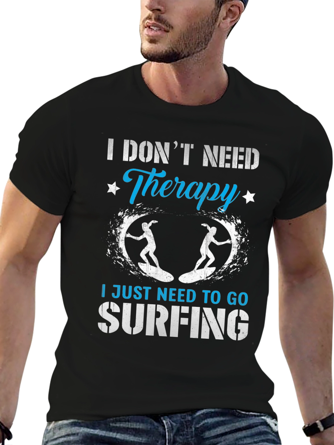 Surfing Therapy Graphic Tee - Black Cotton T-Shirt