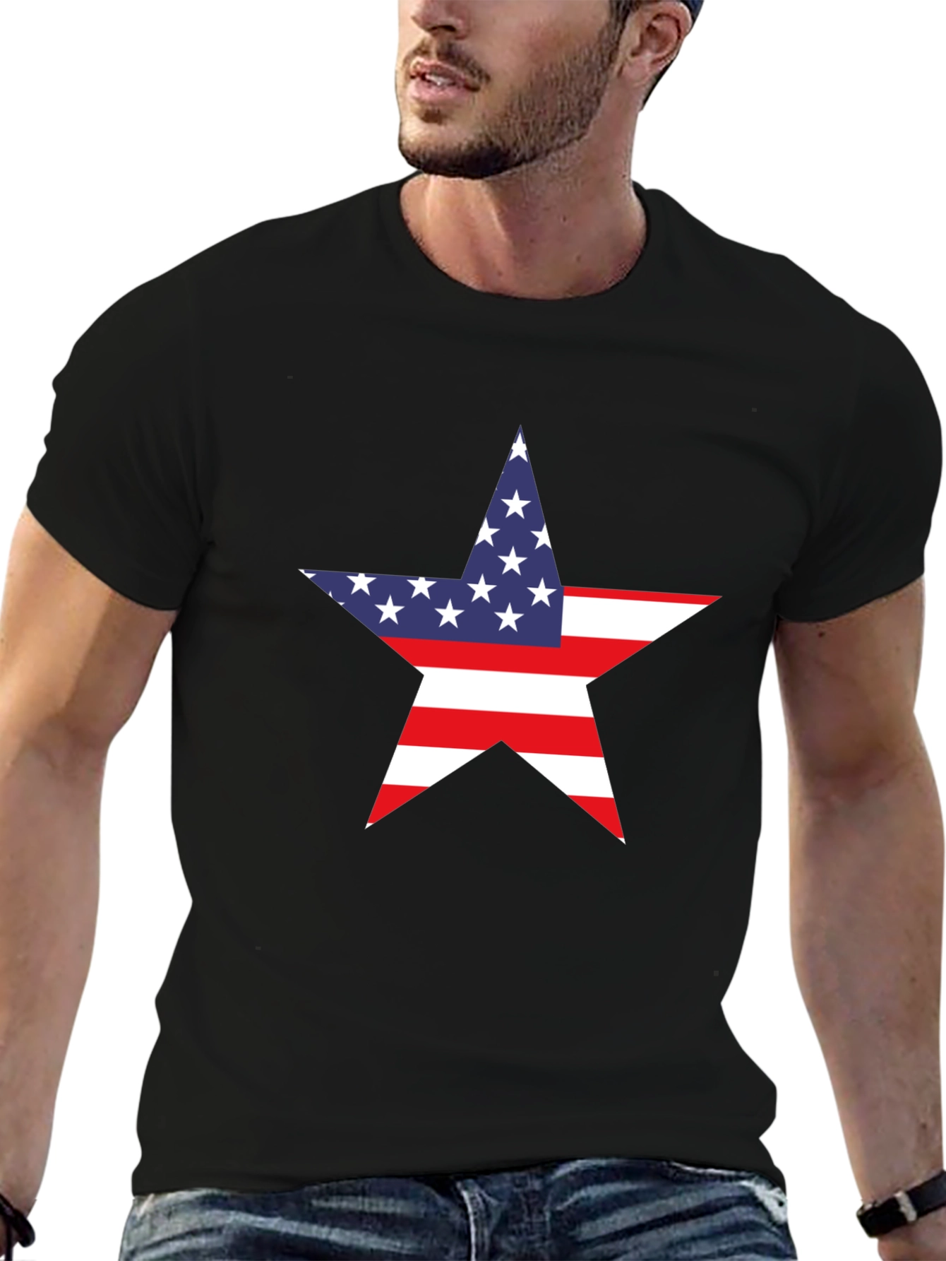 American Flag Star Graphic Tee - Black