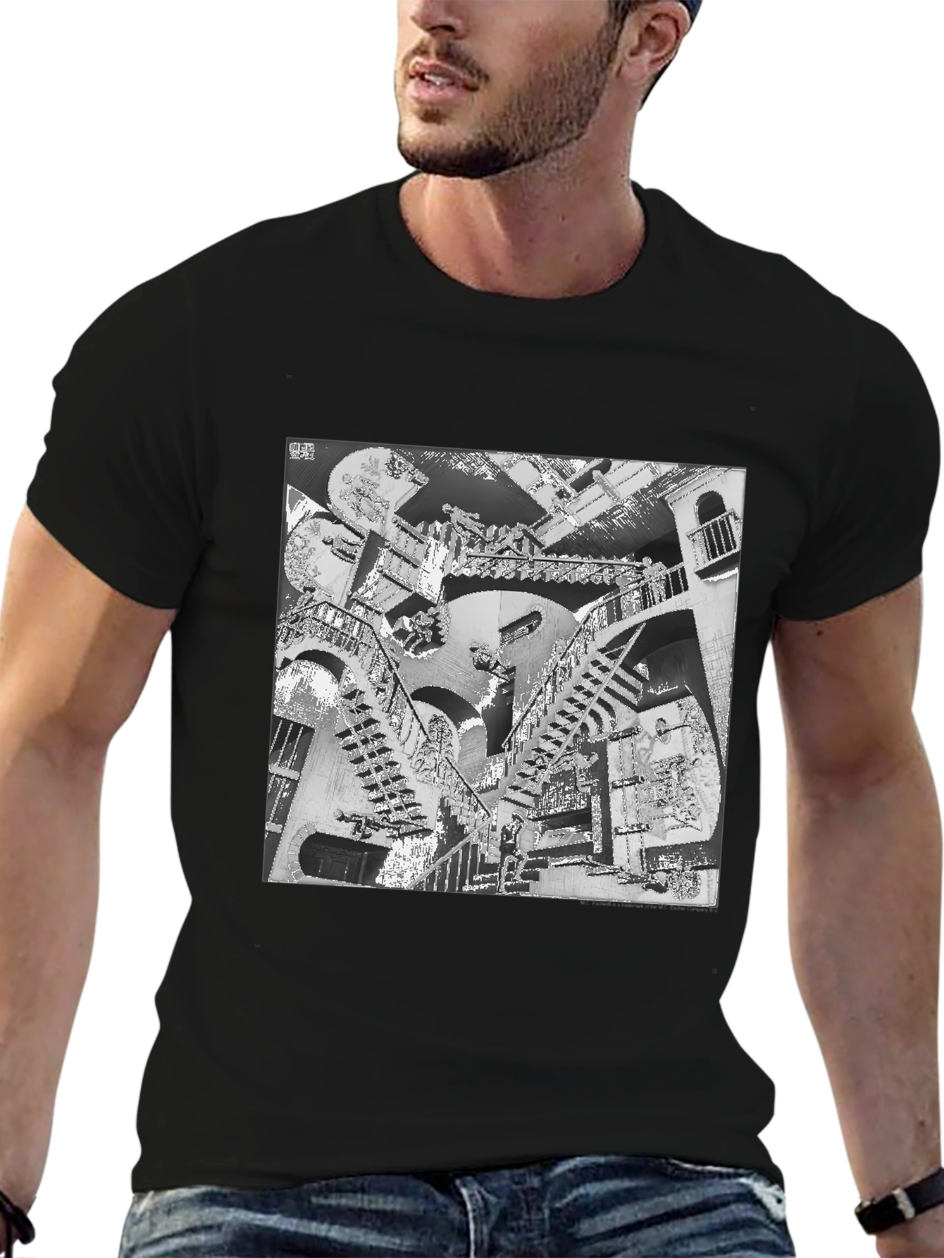 Escher Stairs Black Graphic Tee