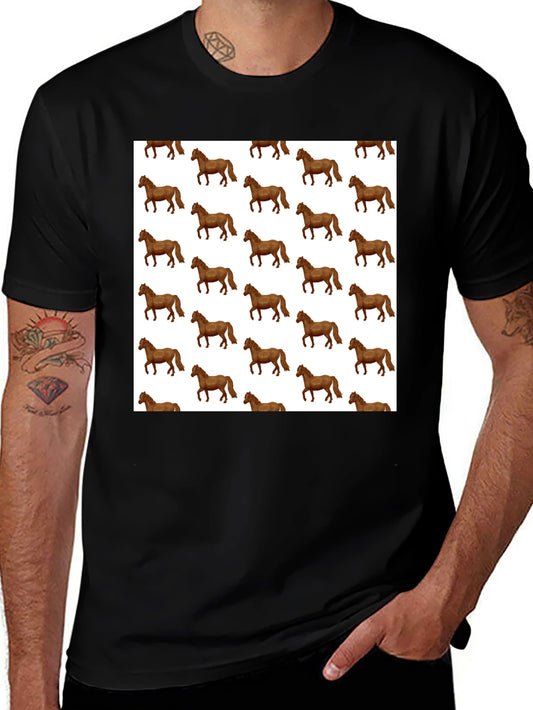 Novelty Horse Print Mens Black T-Shirt