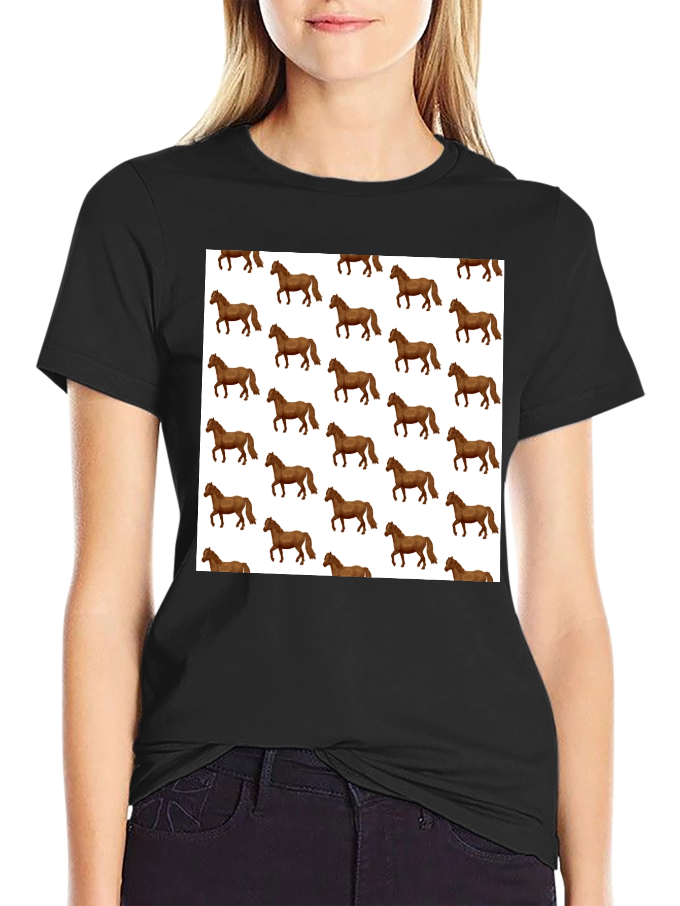Novelty Horse Print Mens Black T-Shirt