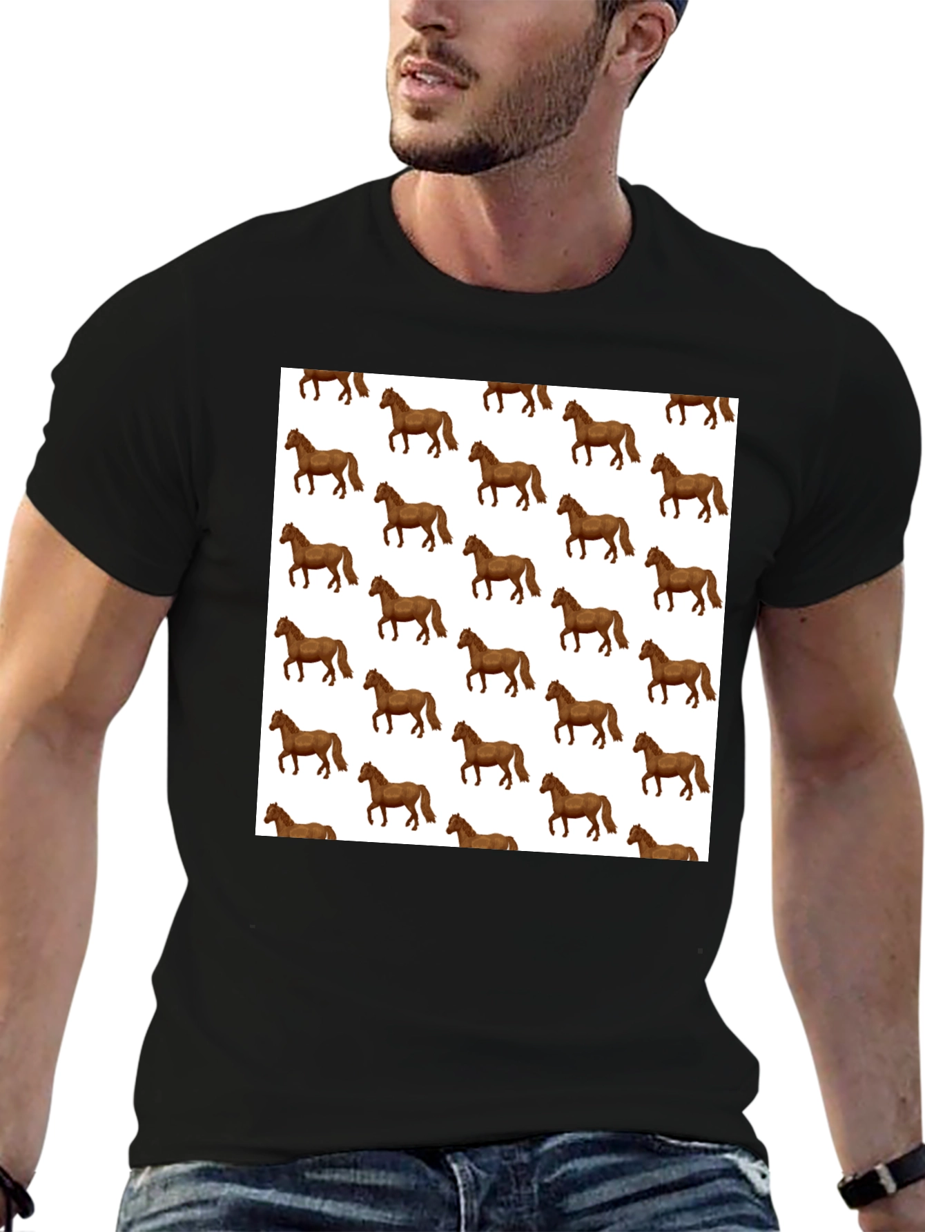 Novelty Horse Print Mens Black T-Shirt
