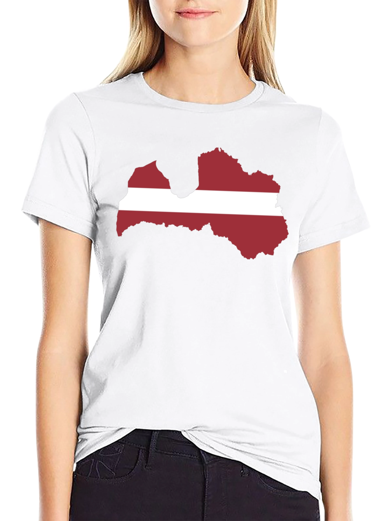 Latvia Flag Map Graphic Tee - Black