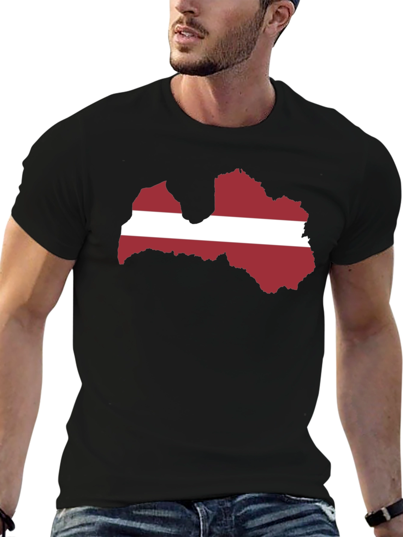 Latvia Flag Map Graphic Tee - Black