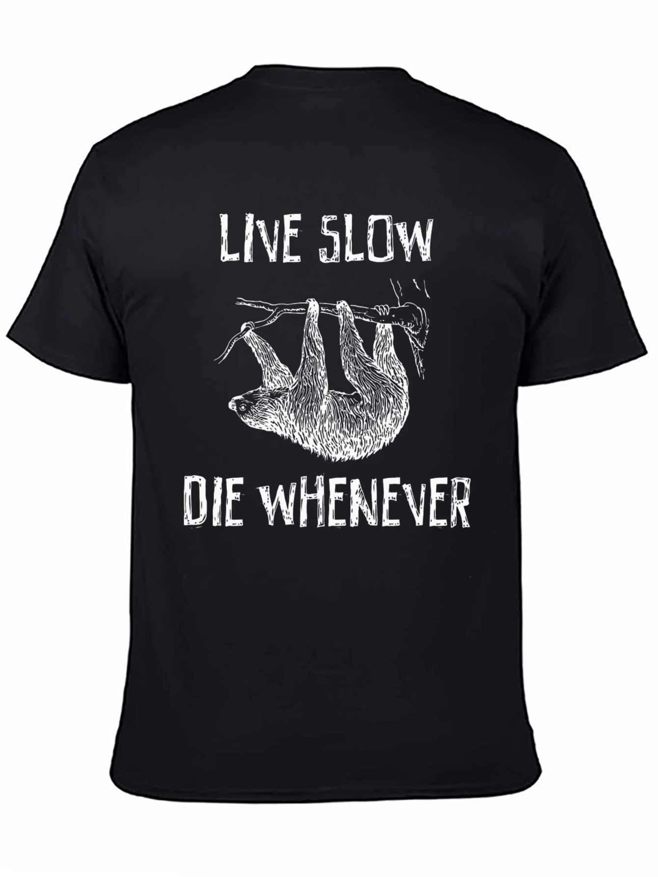 Live Slow Sloth Graphic Tee - Black Cotton T-Shirt