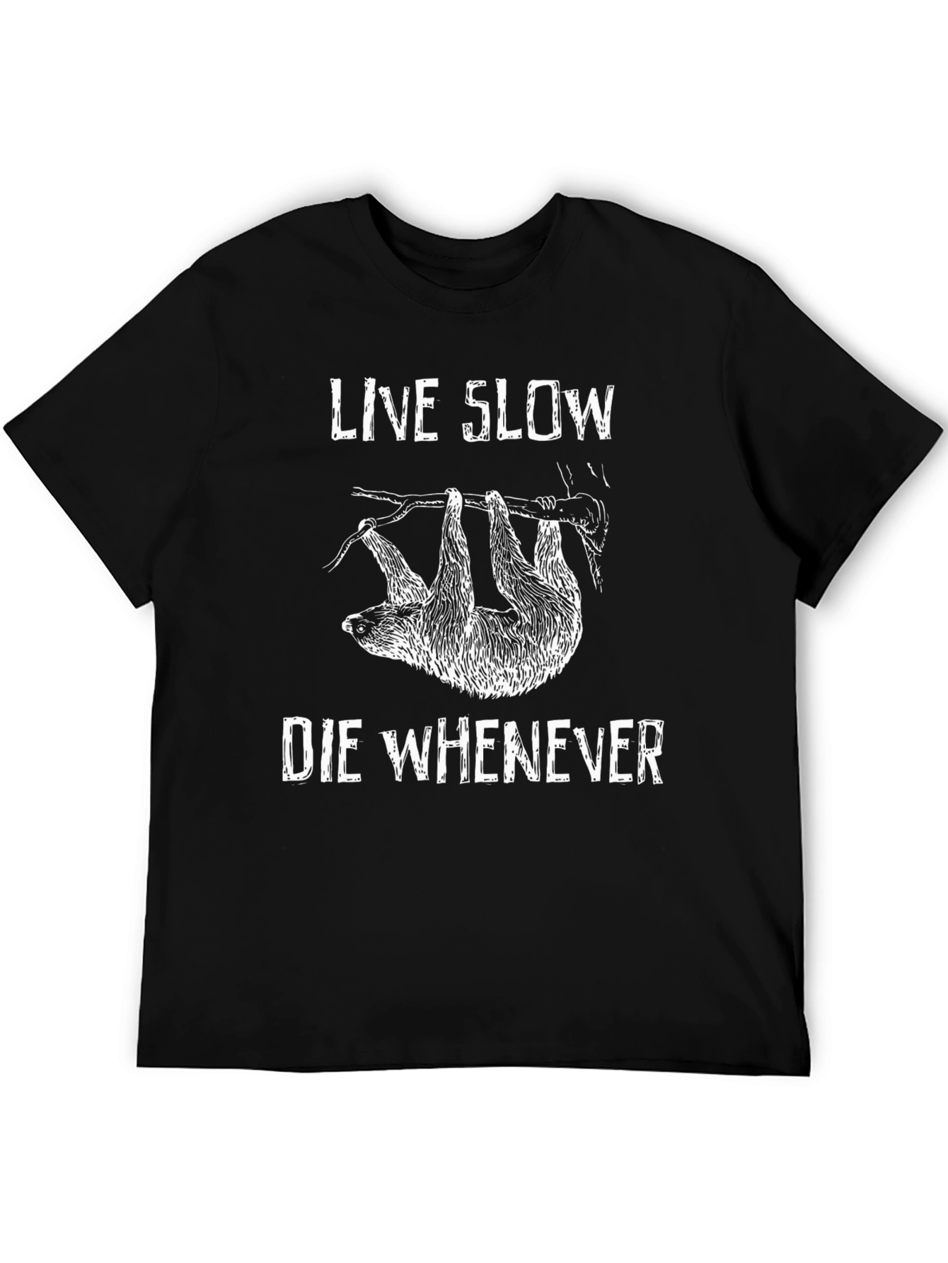 Live Slow Sloth Graphic Tee - Black Cotton T-Shirt