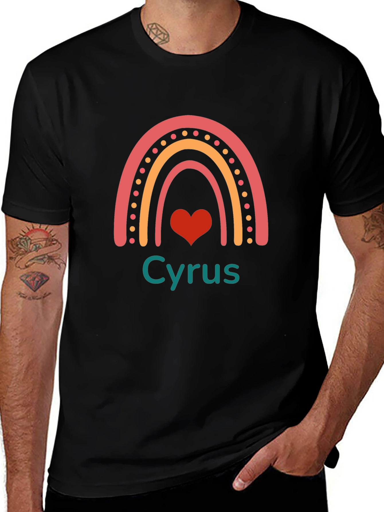 Cyrus Rainbow Heart Tee - Soft Black T-Shirt