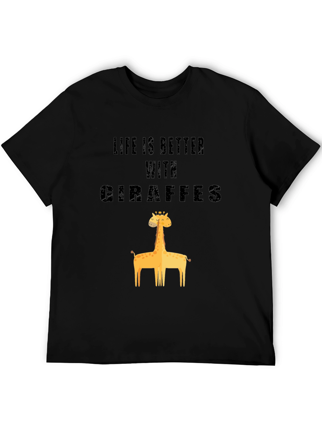 Life is Better With Giraffes Black Cotton Graphic Tee