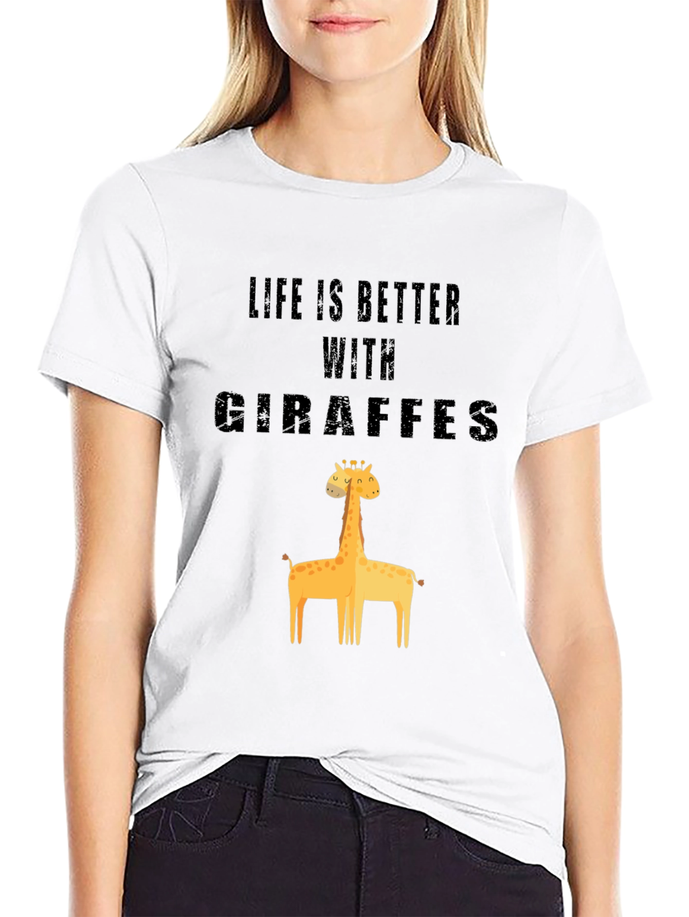 Life is Better With Giraffes Black Cotton Graphic Tee
