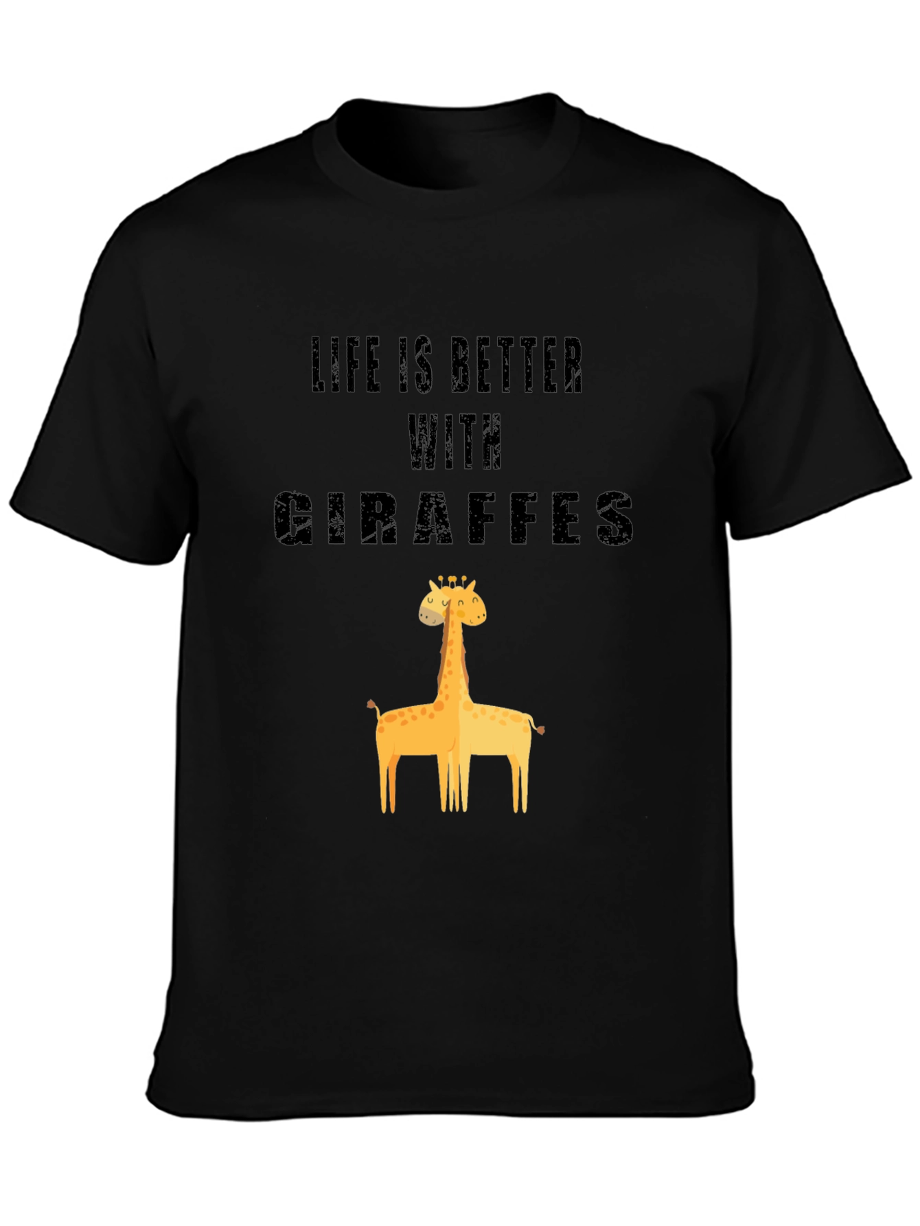 Life is Better With Giraffes Black Cotton Graphic Tee