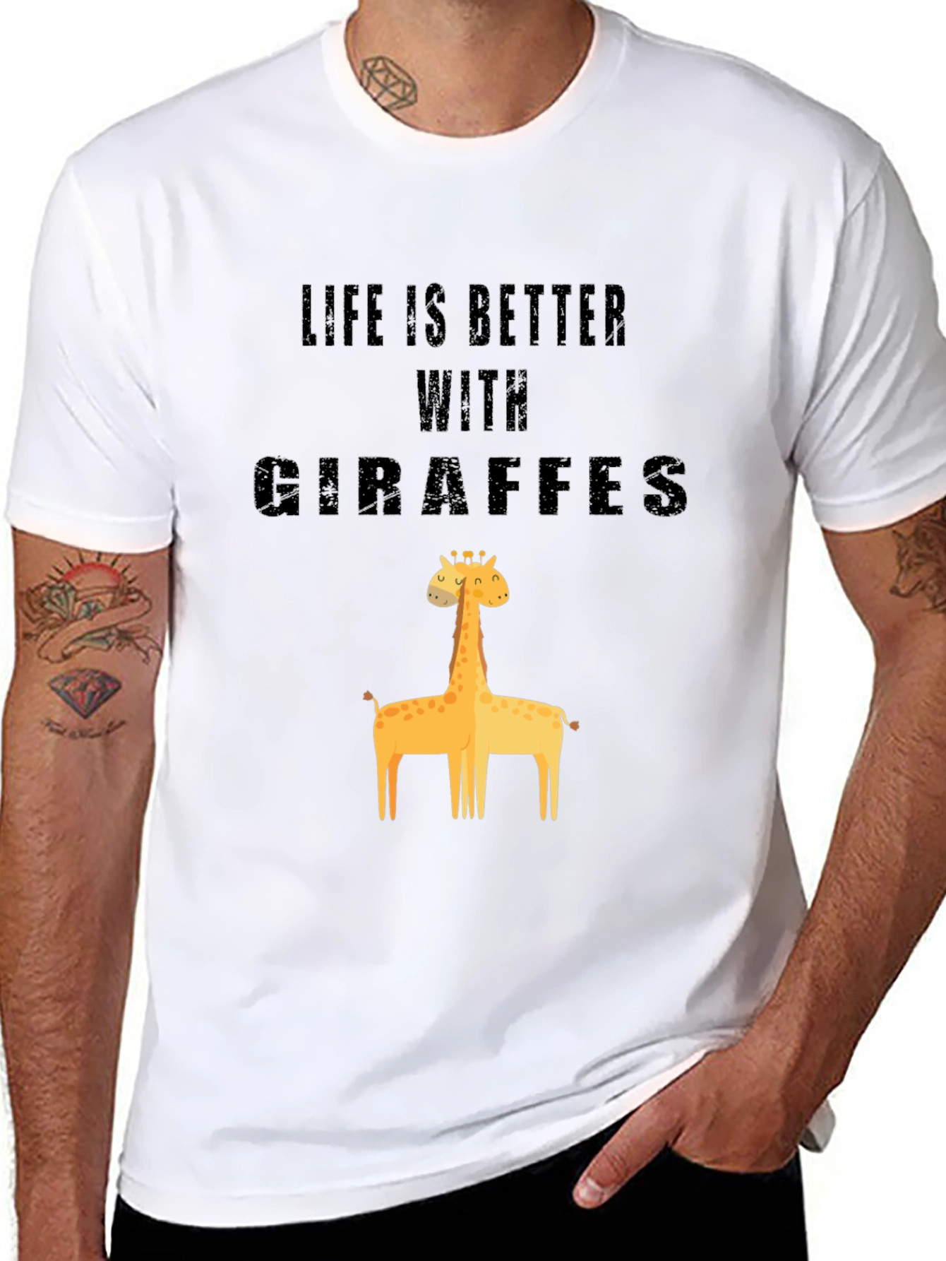 Life is Better With Giraffes Black Cotton Graphic Tee