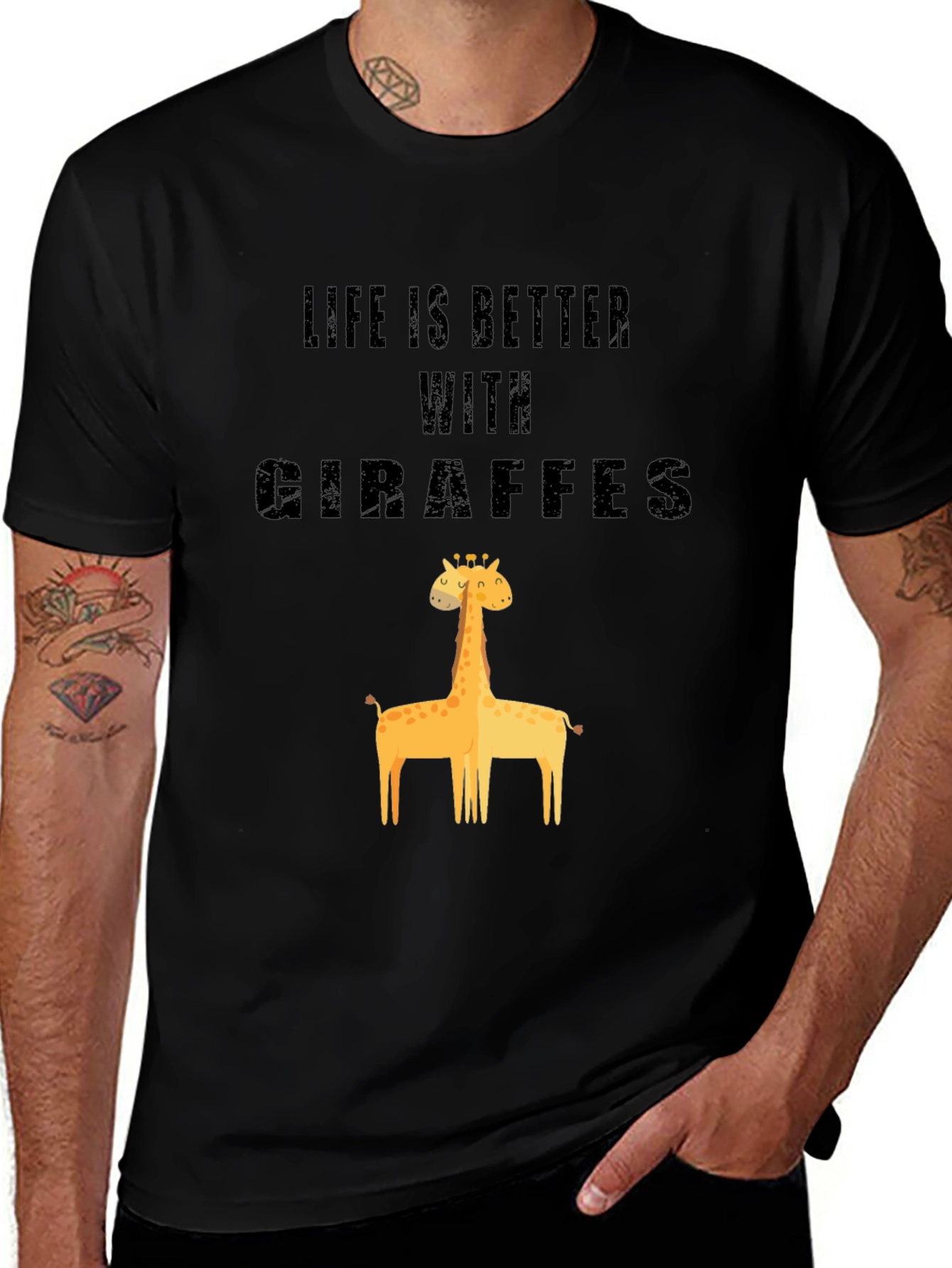 Life is Better With Giraffes Black Cotton Graphic Tee