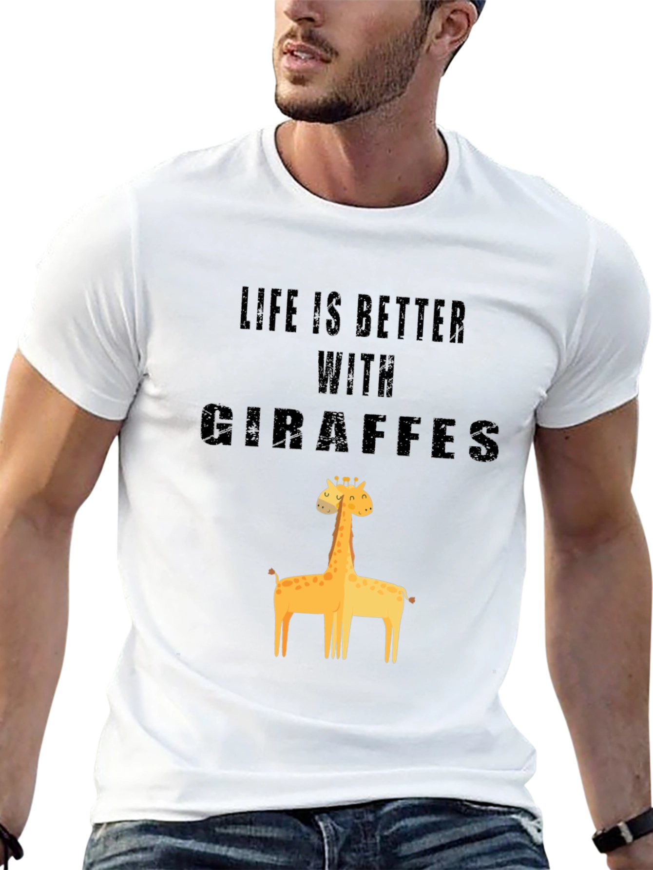 Life is Better With Giraffes Black Cotton Graphic Tee