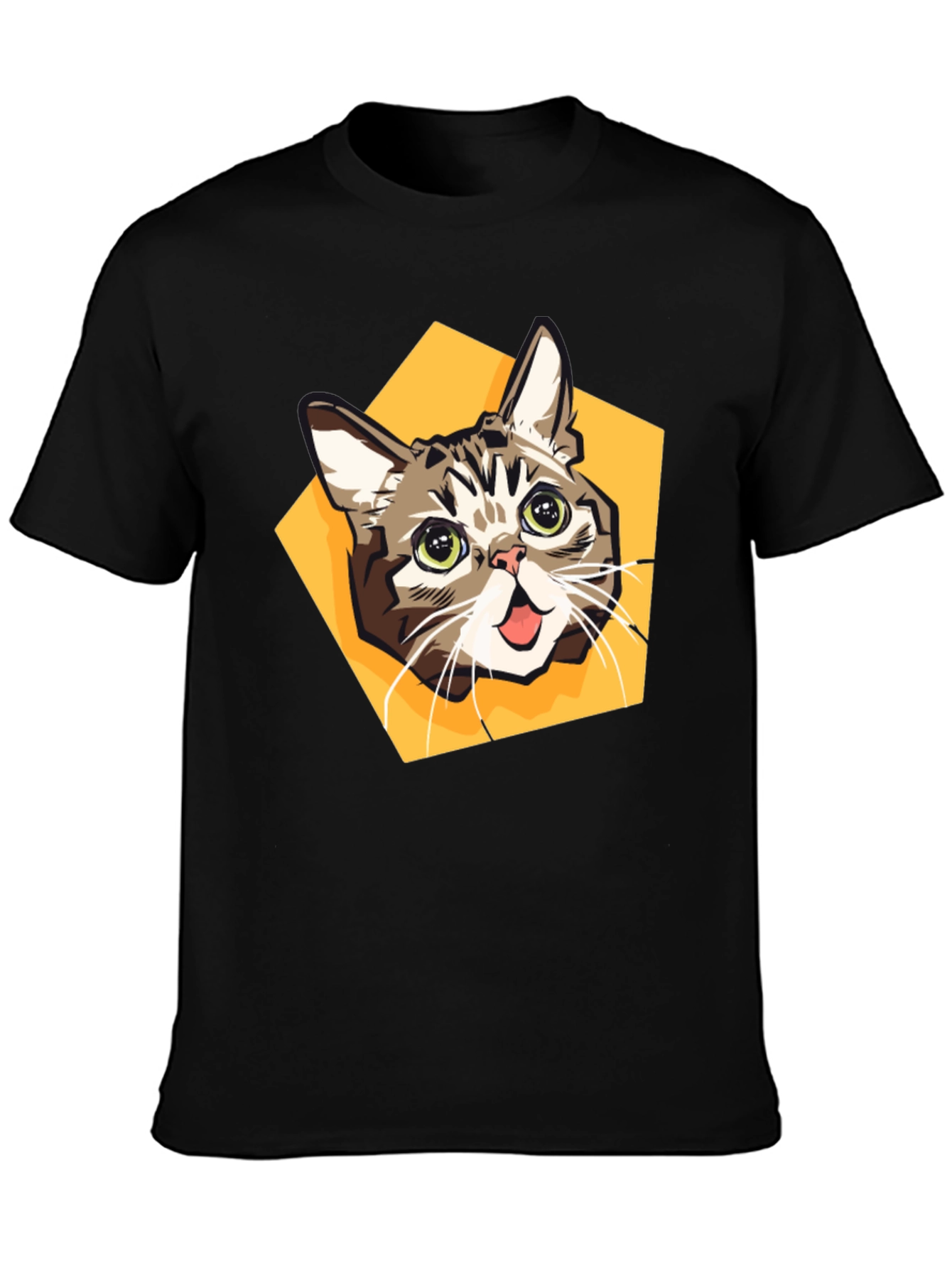Cartoon Cat Graphic Tee - Black