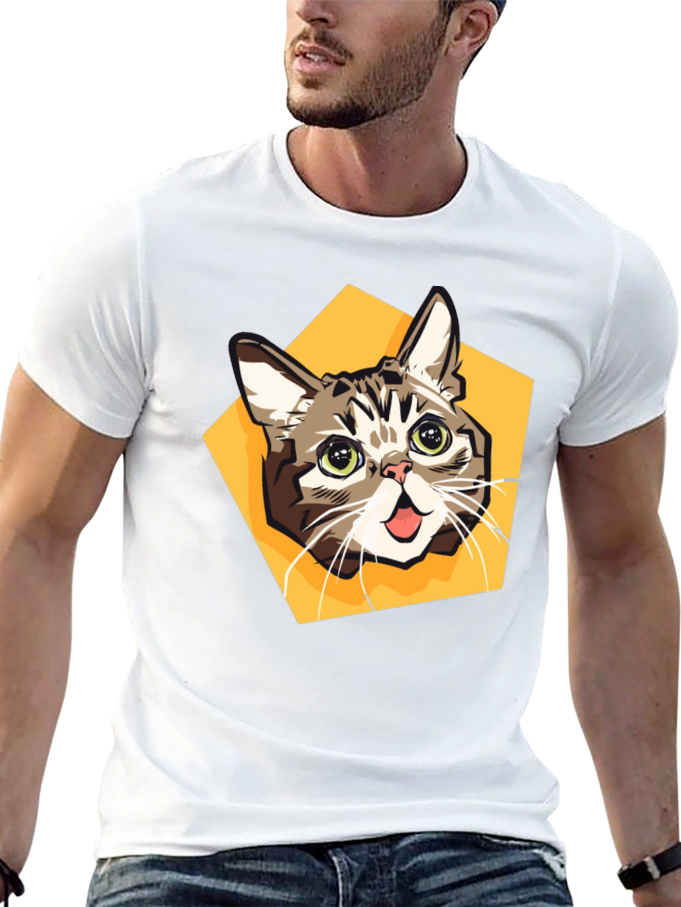 Cartoon Cat Graphic Tee - Black