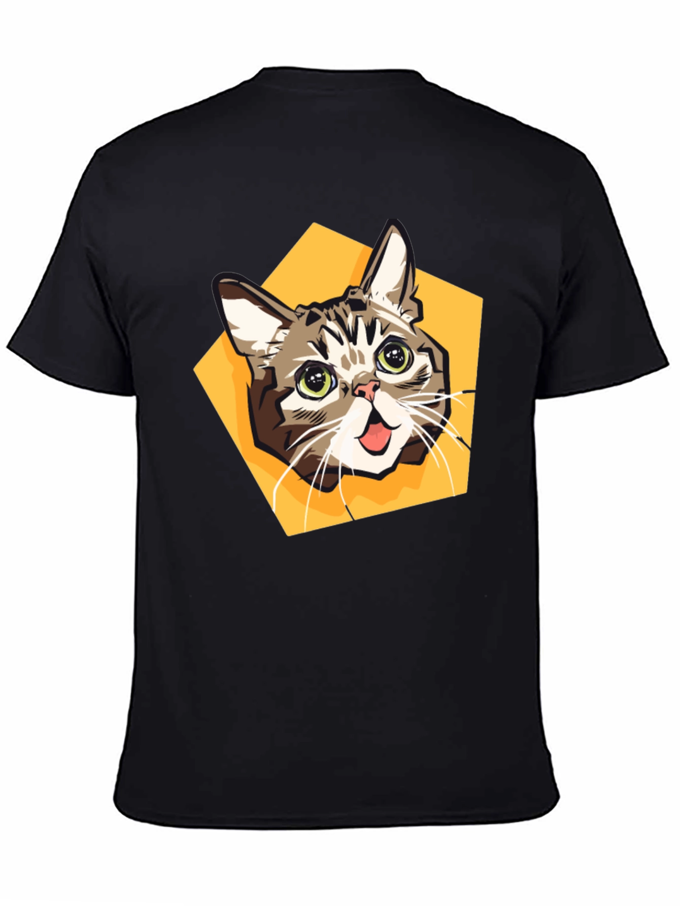 Cartoon Cat Graphic Tee - Black
