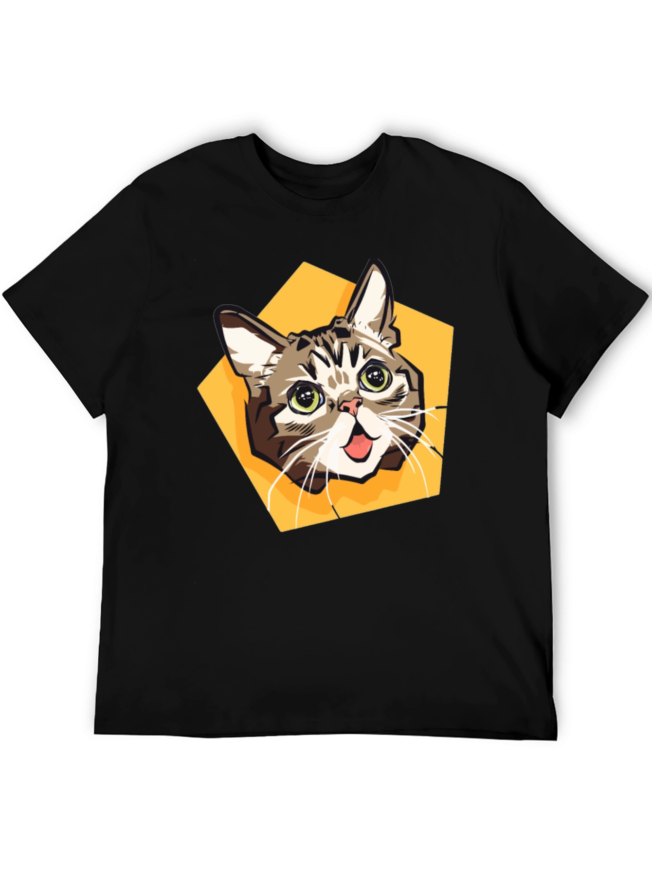 Cartoon Cat Graphic Tee - Black