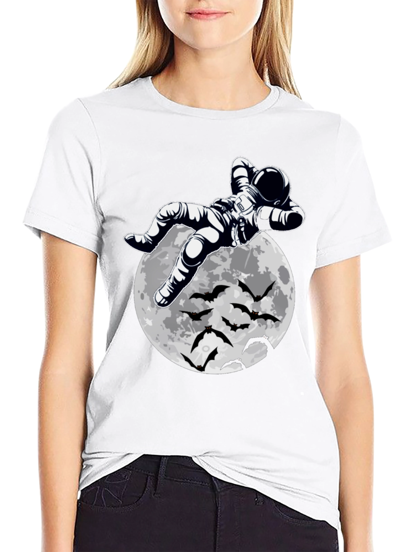 Astronaut Moon & Bats Graphic Print T-Shirt