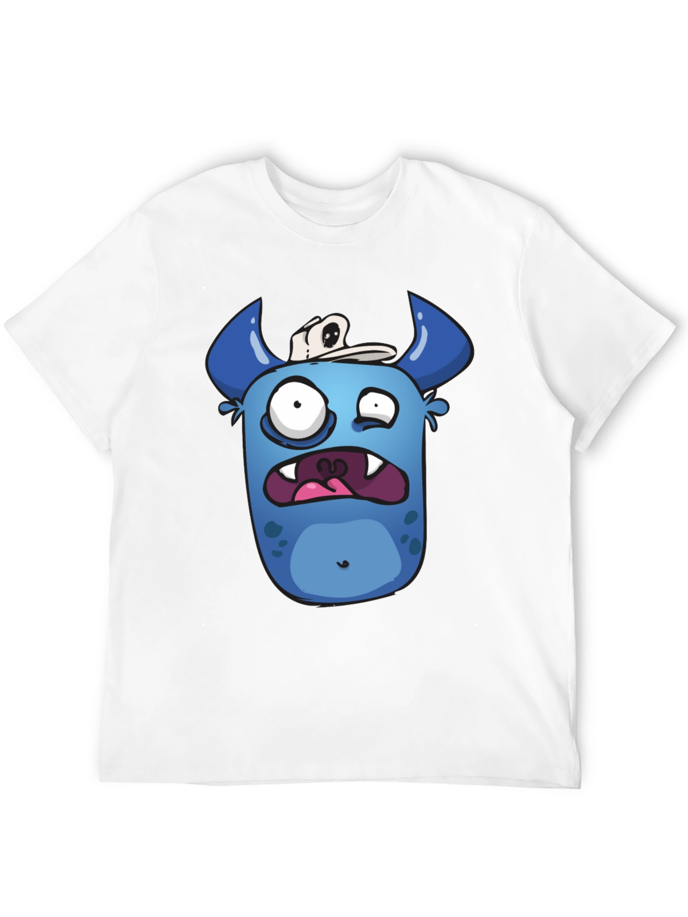 Funny Blue Monster Graphic T-Shirt - Black Cotton