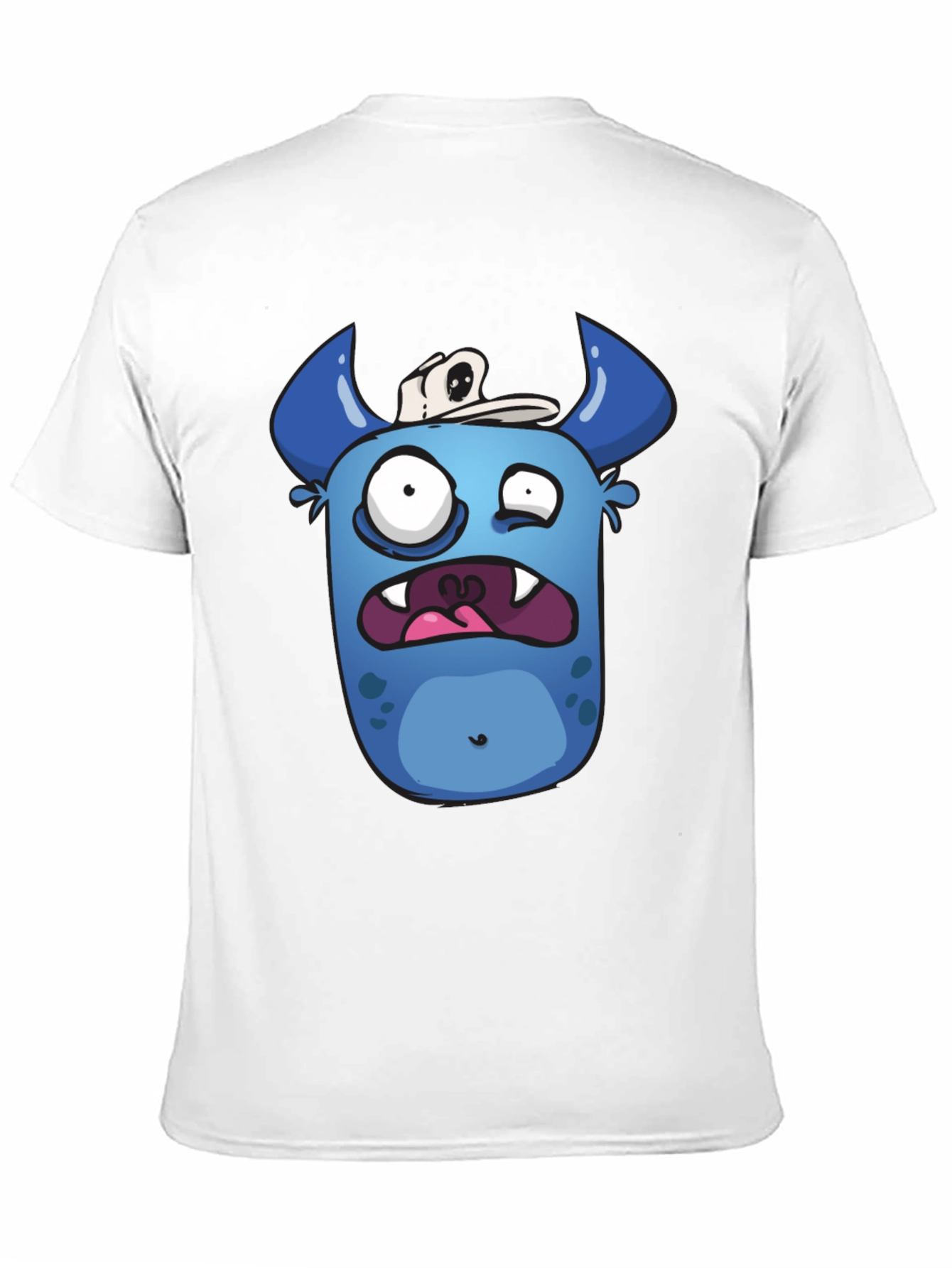 Funny Blue Monster Graphic T-Shirt - Black Cotton