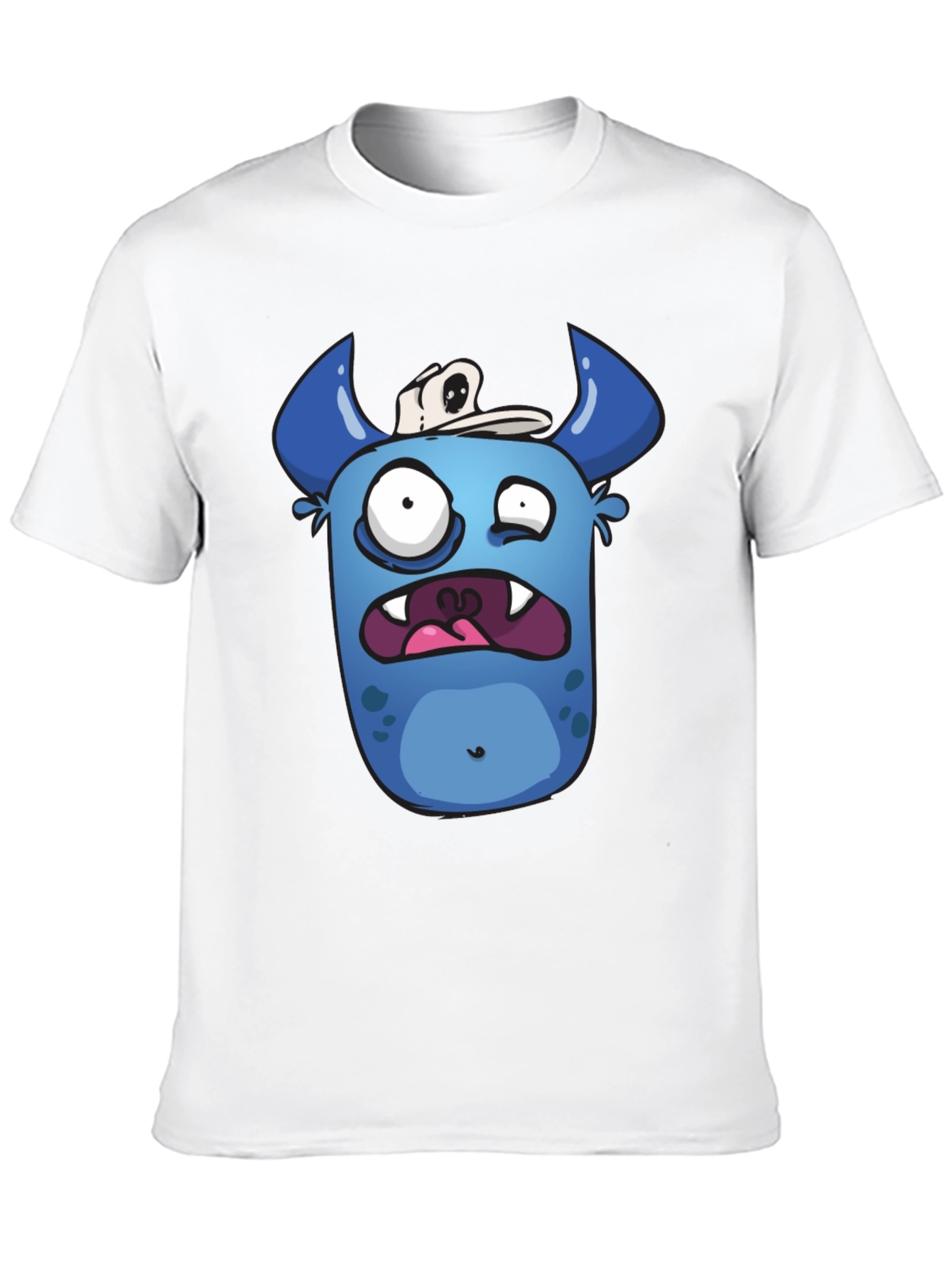 Funny Blue Monster Graphic T-Shirt - Black Cotton