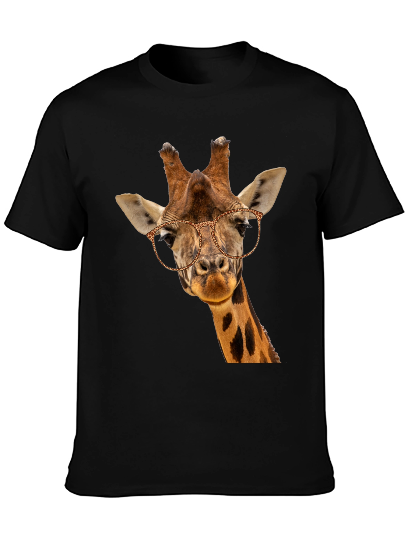 Giraffe with Glasses Black T-Shirt - Novelty Animal Tee