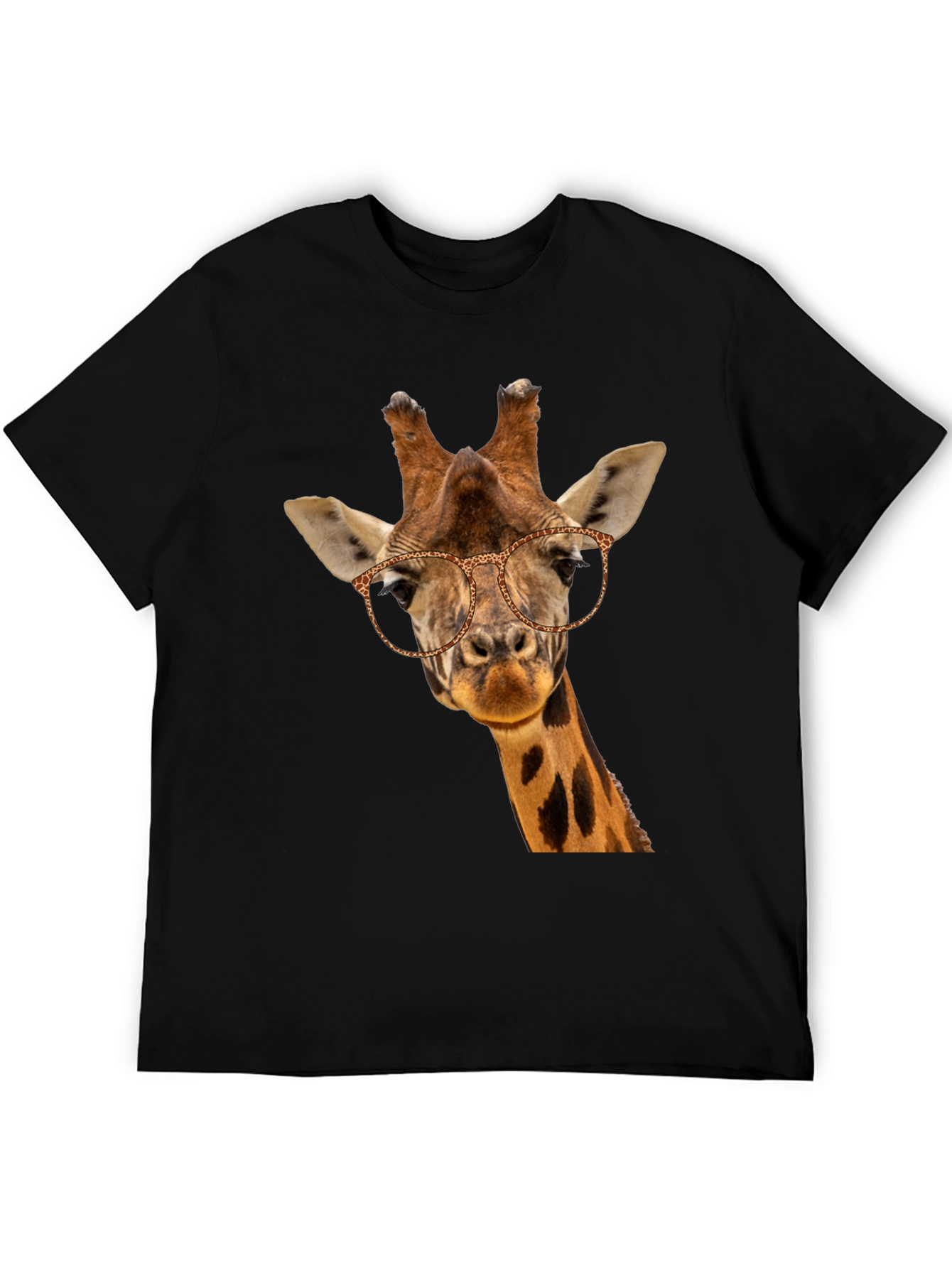 Giraffe with Glasses Black T-Shirt - Novelty Animal Tee