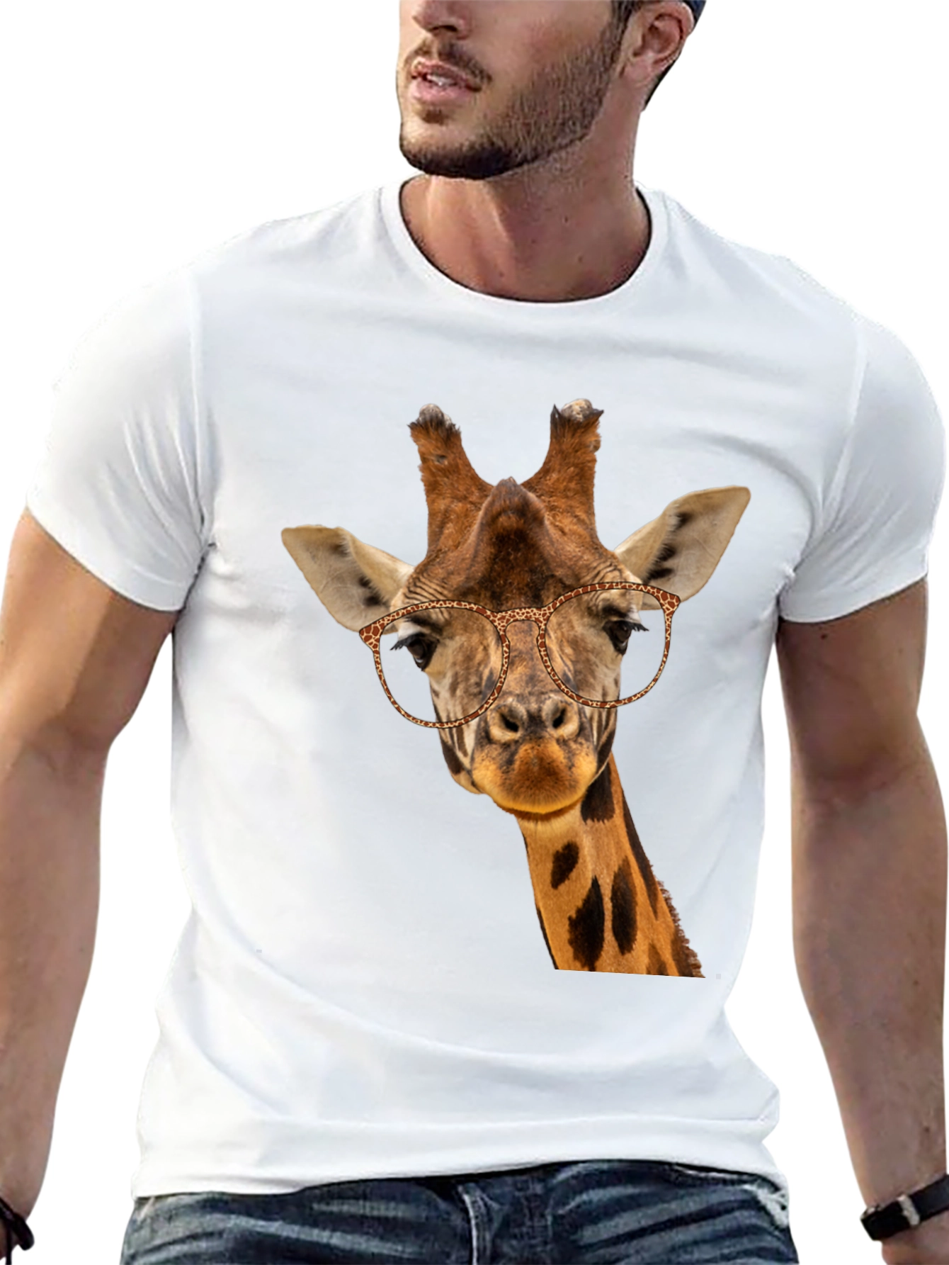 Giraffe with Glasses Black T-Shirt - Novelty Animal Tee