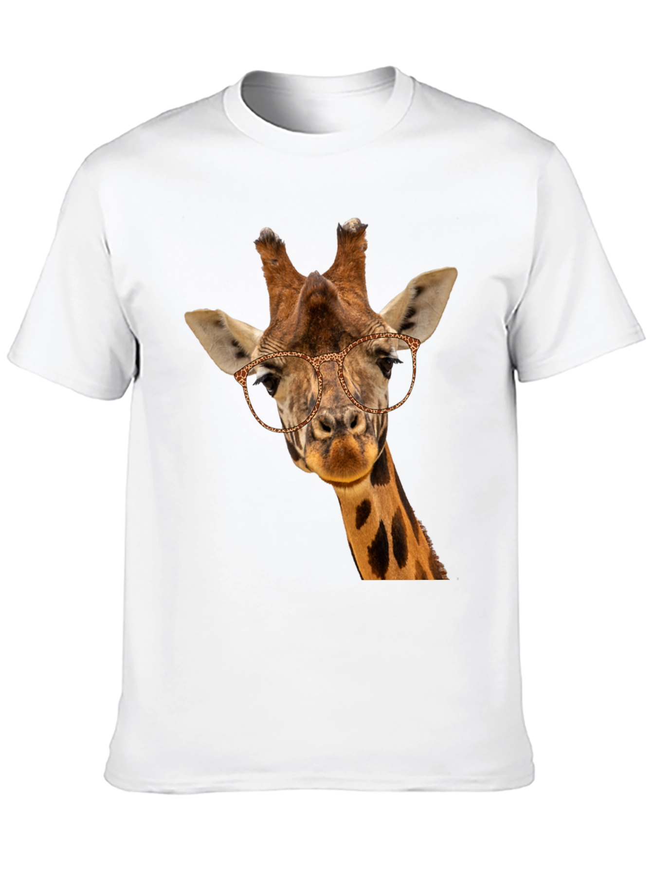 Giraffe with Glasses Black T-Shirt - Novelty Animal Tee