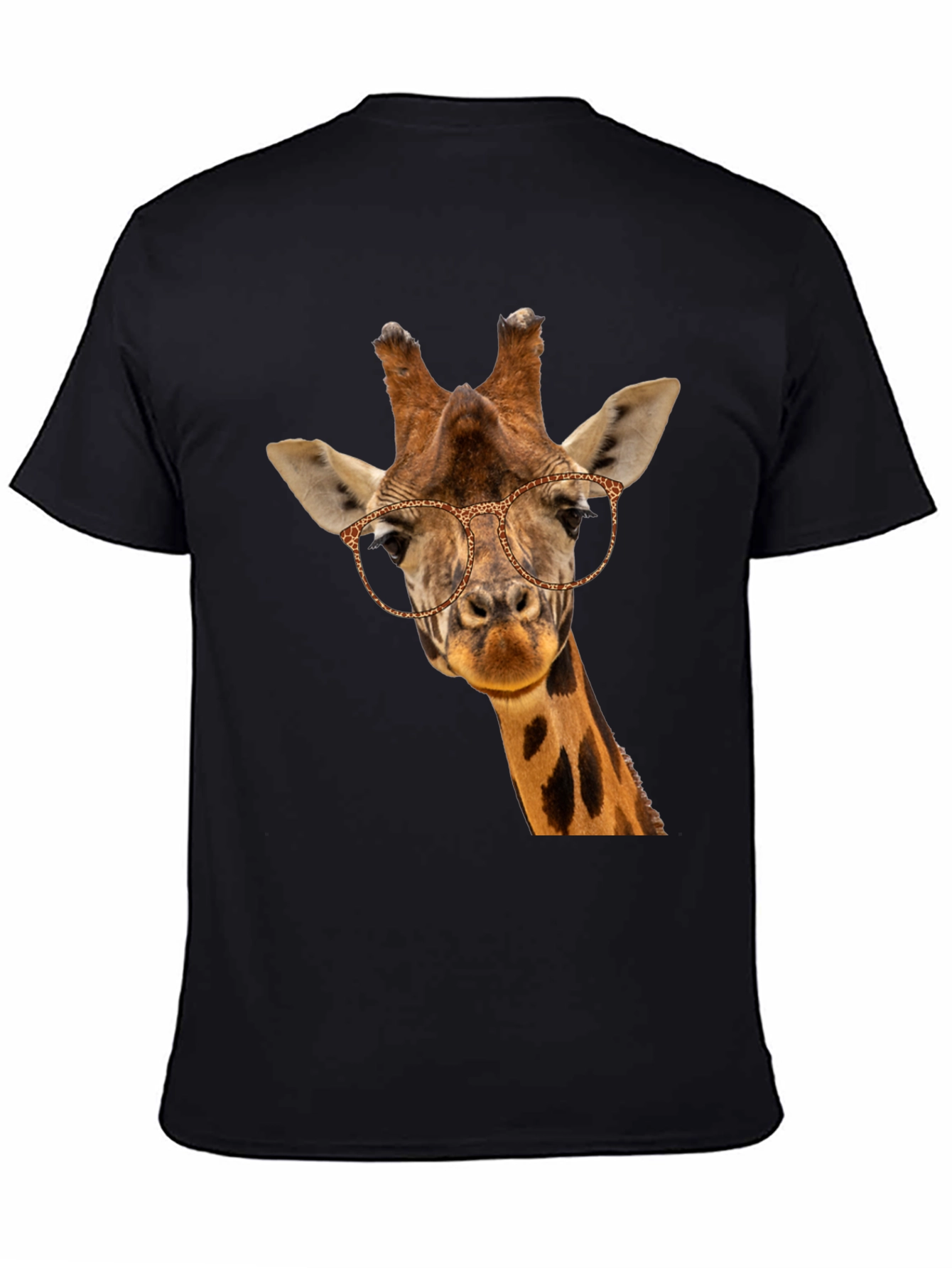 Giraffe with Glasses Black T-Shirt - Novelty Animal Tee
