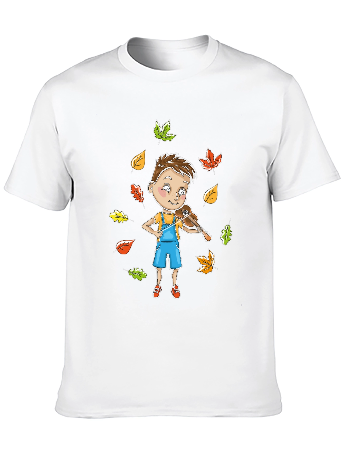 Boy Playing Violin in Autumn Leaves T-Shirt