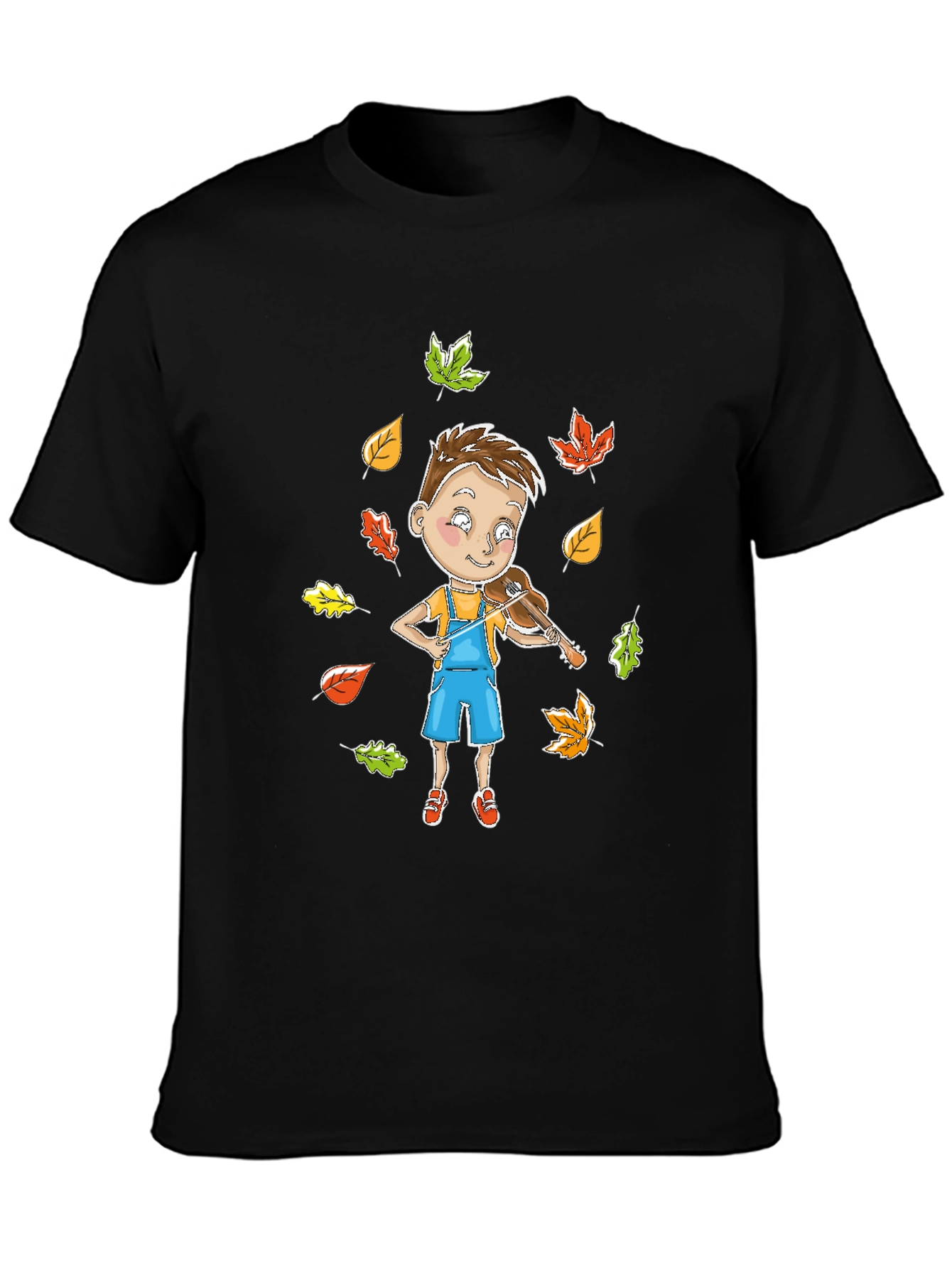 Boy Playing Violin in Autumn Leaves T-Shirt